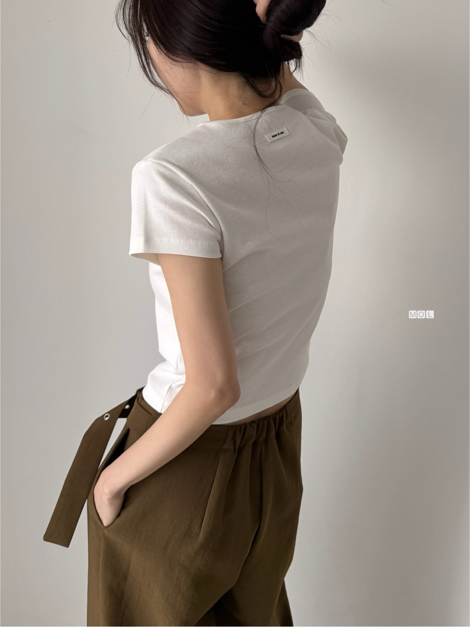 コットンラウンドネック半袖無地Tシャツ | 詳細画像5