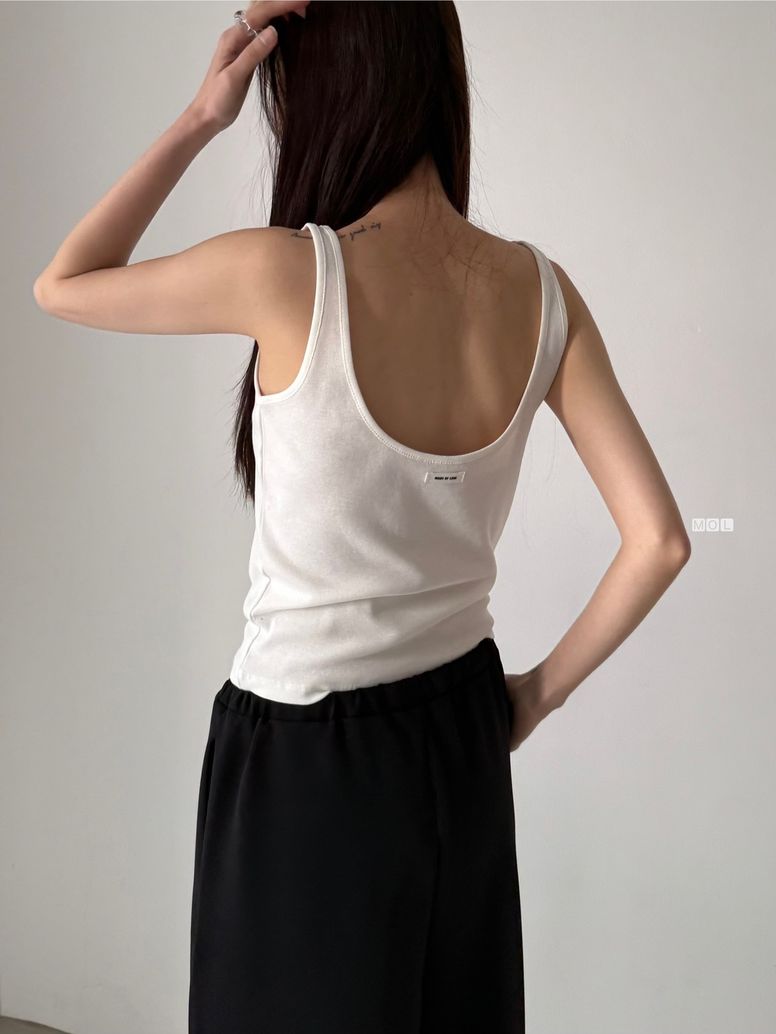 コットンスクエアネックスリム無地ノースリーブ | 詳細画像3