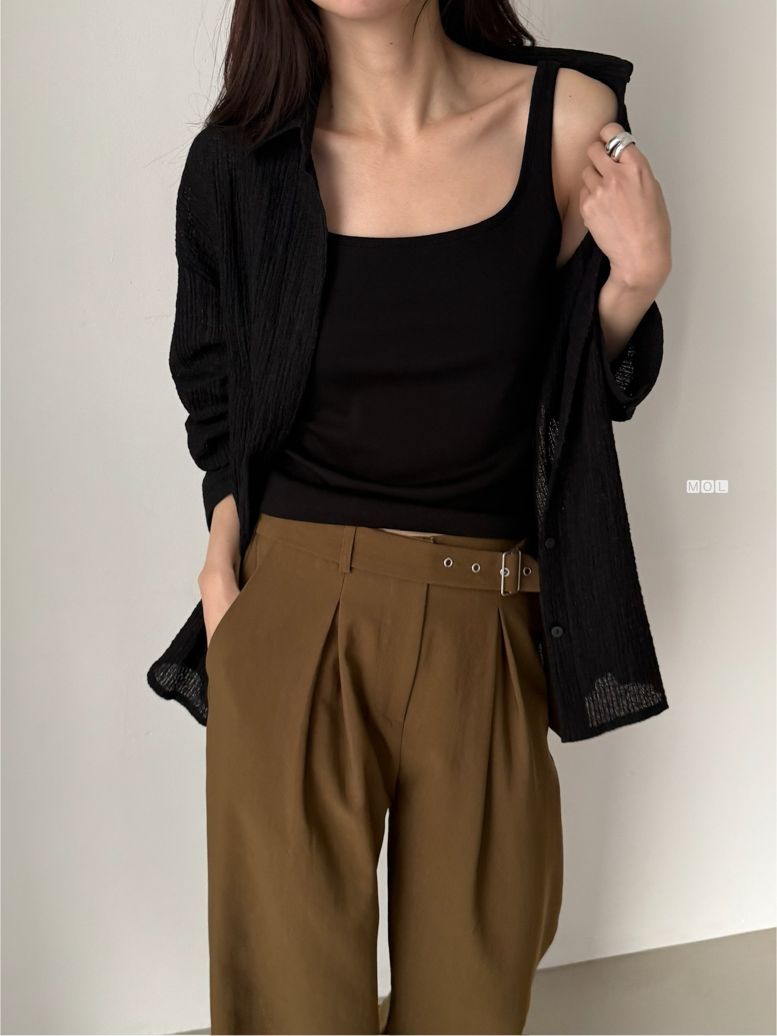 コットンスクエアネックスリム無地ノースリーブ | 詳細画像15