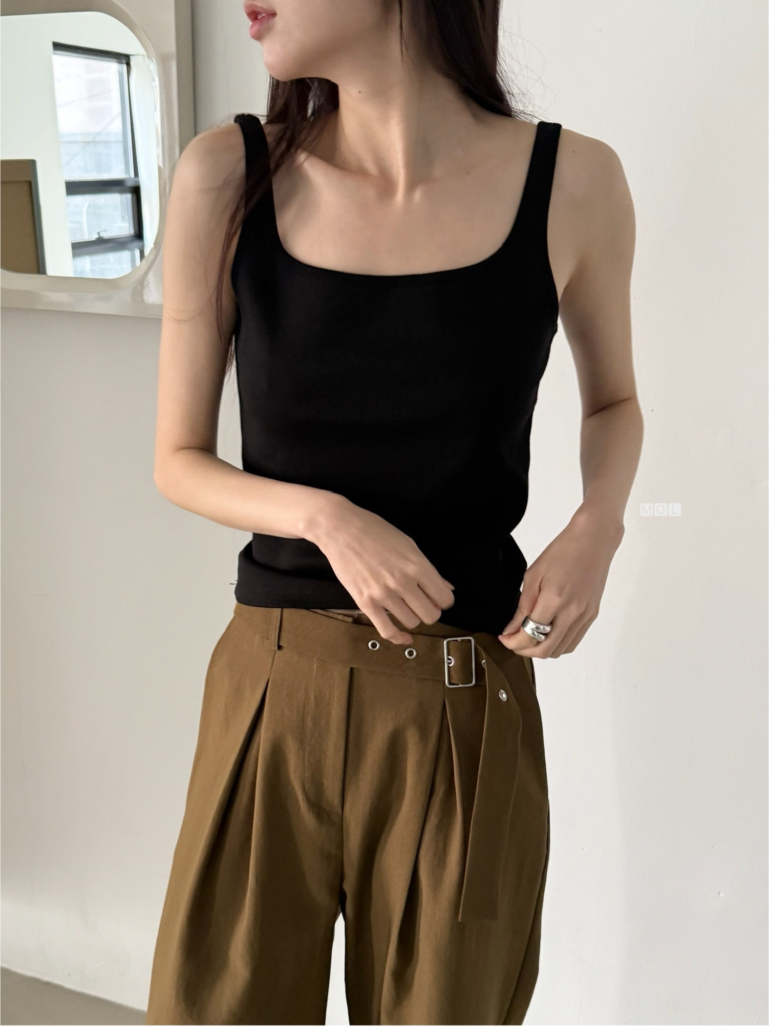 コットンスクエアネックスリム無地ノースリーブ | 詳細画像18