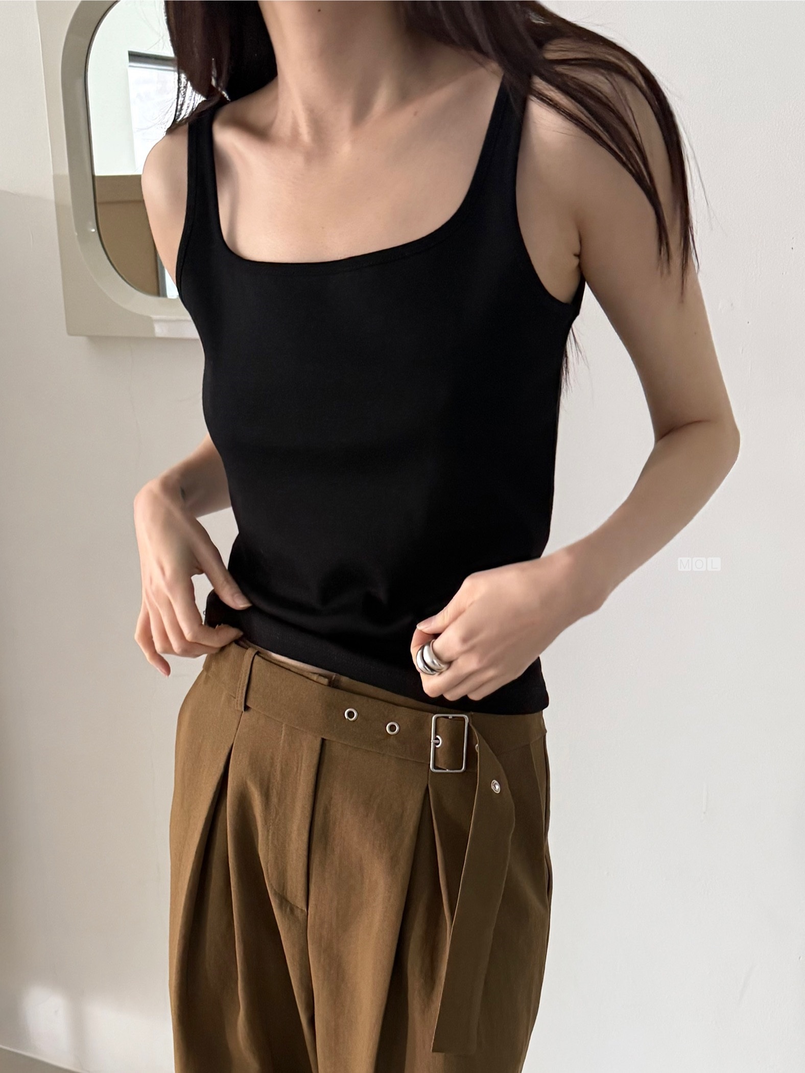 コットンスクエアネックスリム無地ノースリーブ | 詳細画像20