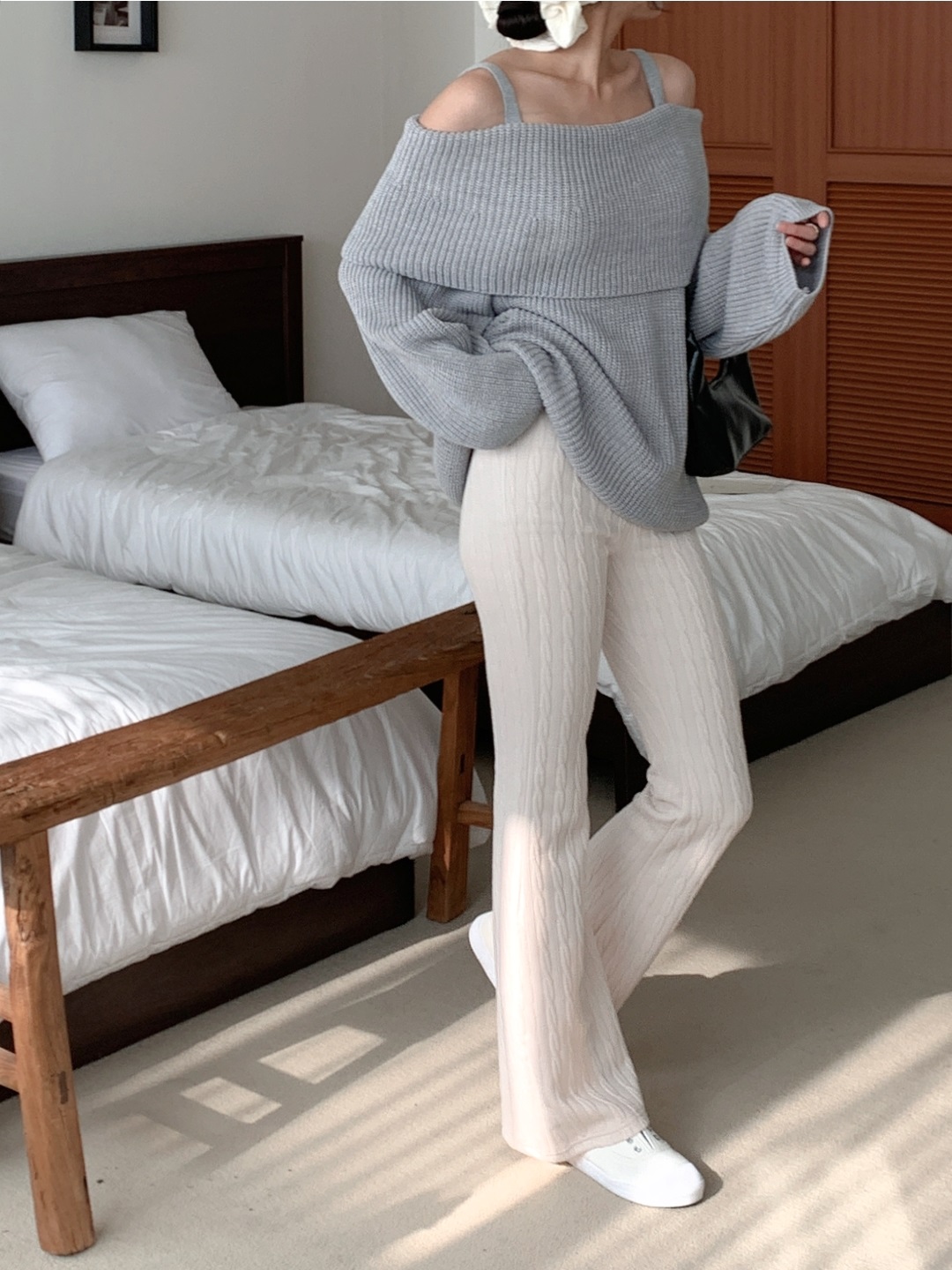 ニットウエストゴムロングブーツカットケーブルパンツ | 詳細画像2