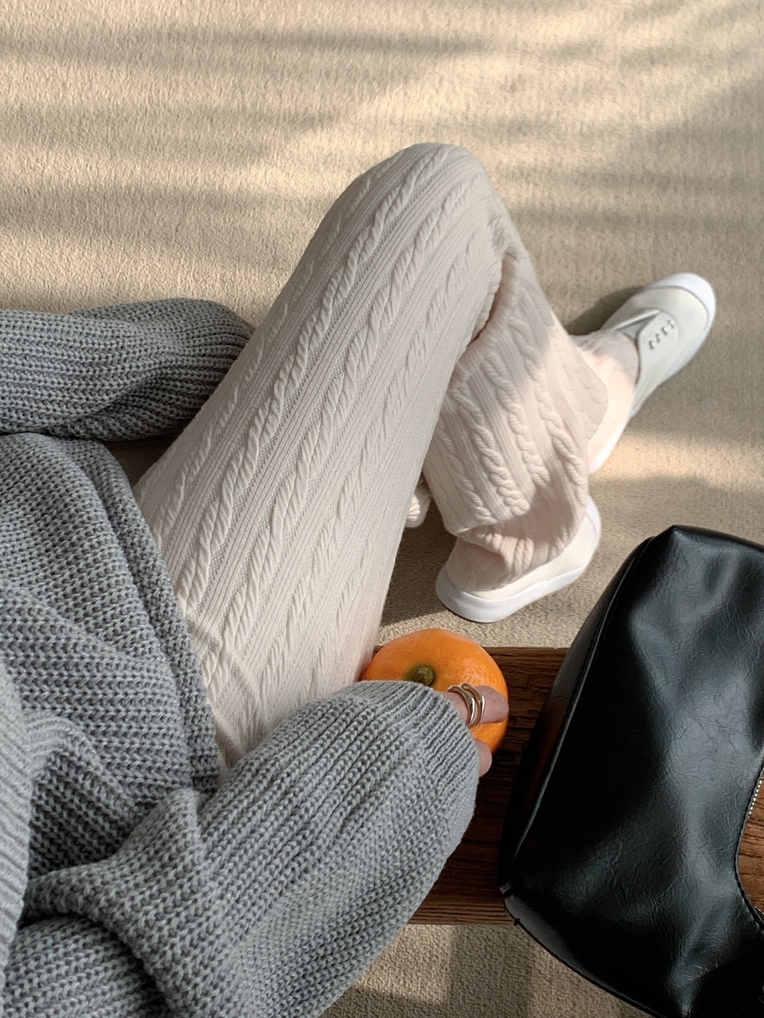 ニットウエストゴムロングブーツカットケーブルパンツ | 詳細画像3