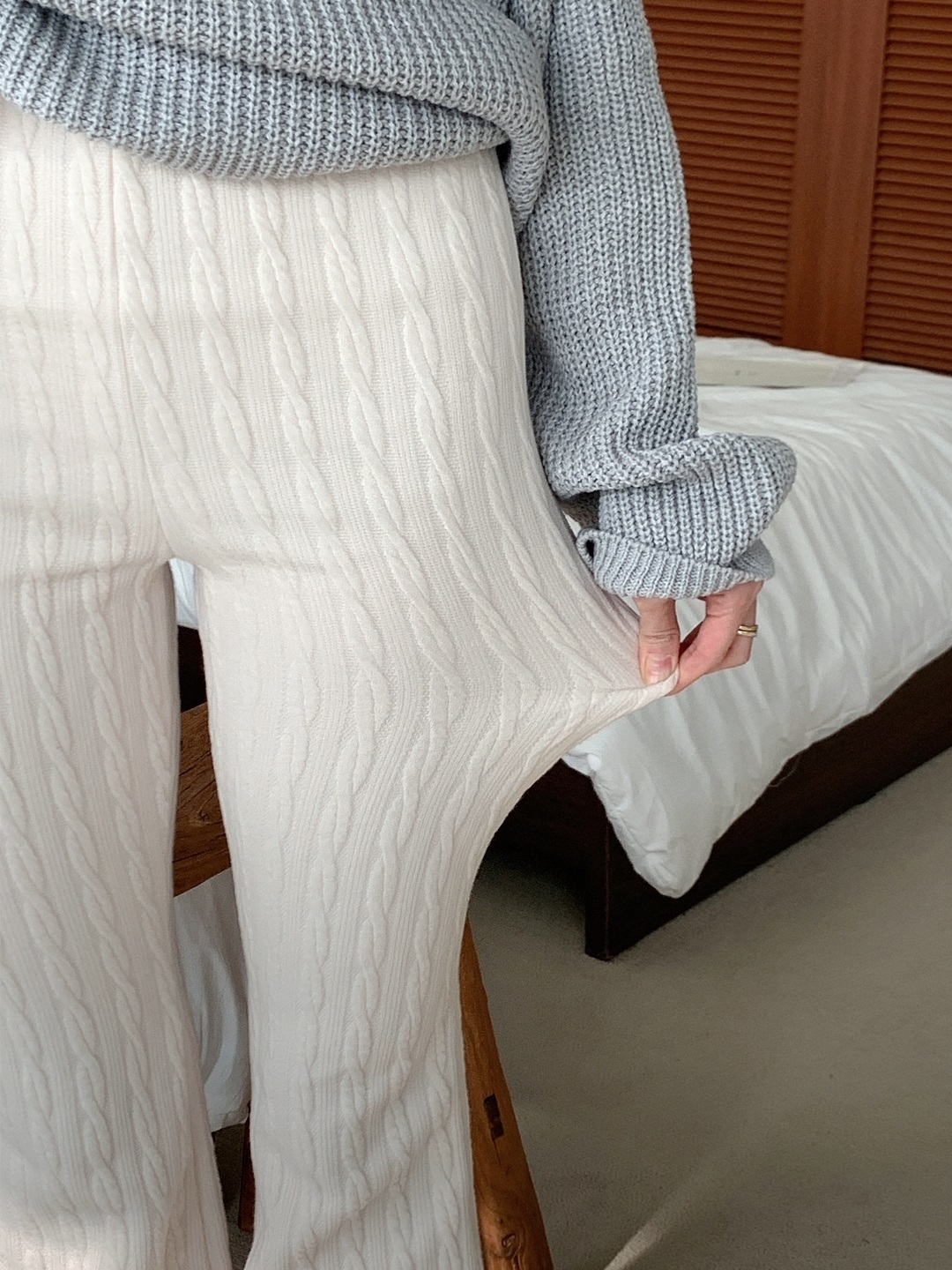 ニットウエストゴムロングブーツカットケーブルパンツ | 詳細画像5