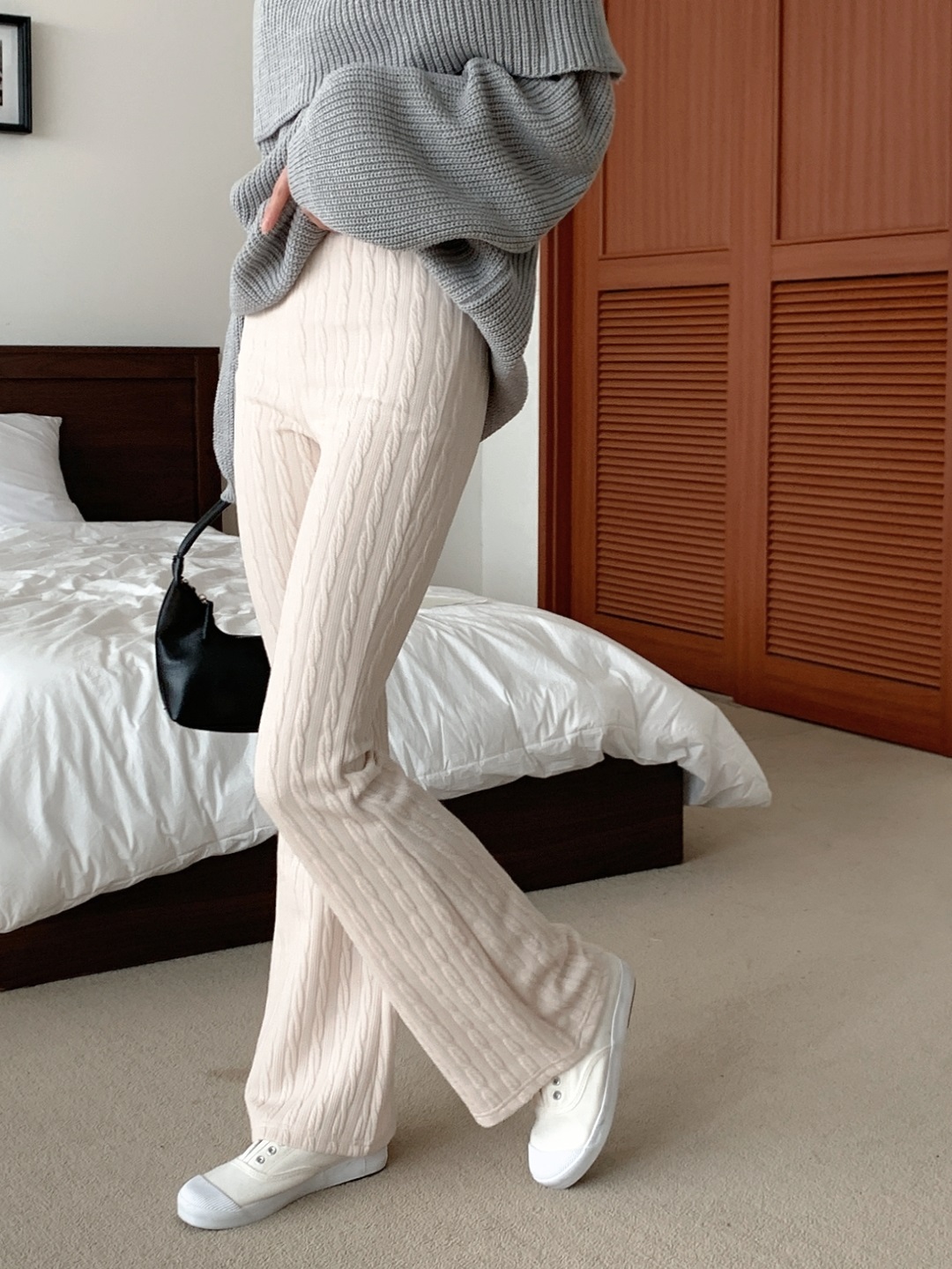 ニットウエストゴムロングブーツカットケーブルパンツ | 詳細画像7