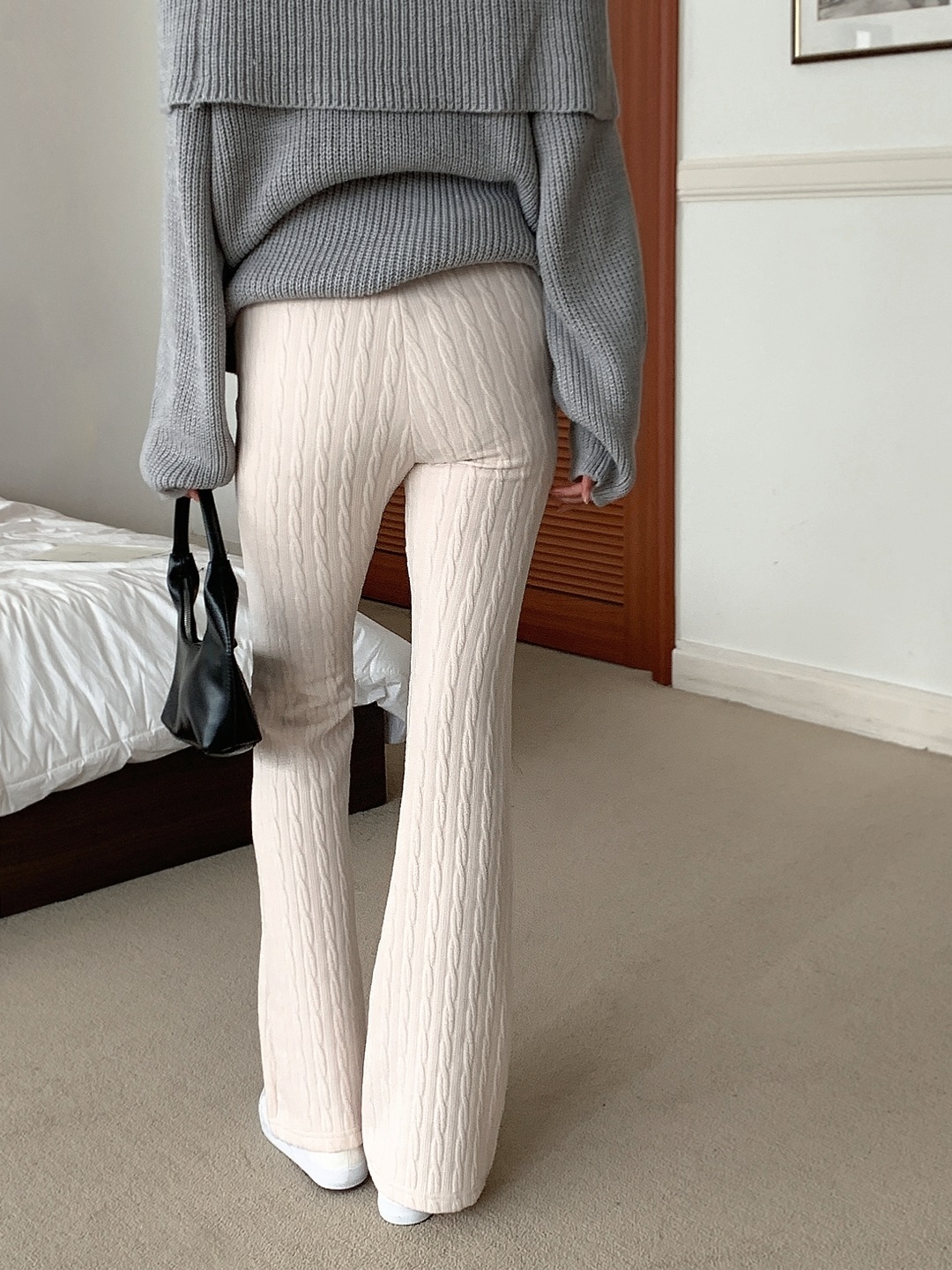 ニットウエストゴムロングブーツカットケーブルパンツ | 詳細画像11