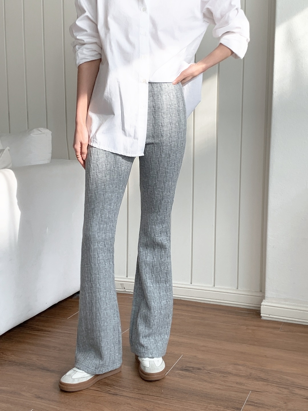 ニットウエストゴムロングブーツカットケーブルパンツ | 詳細画像12