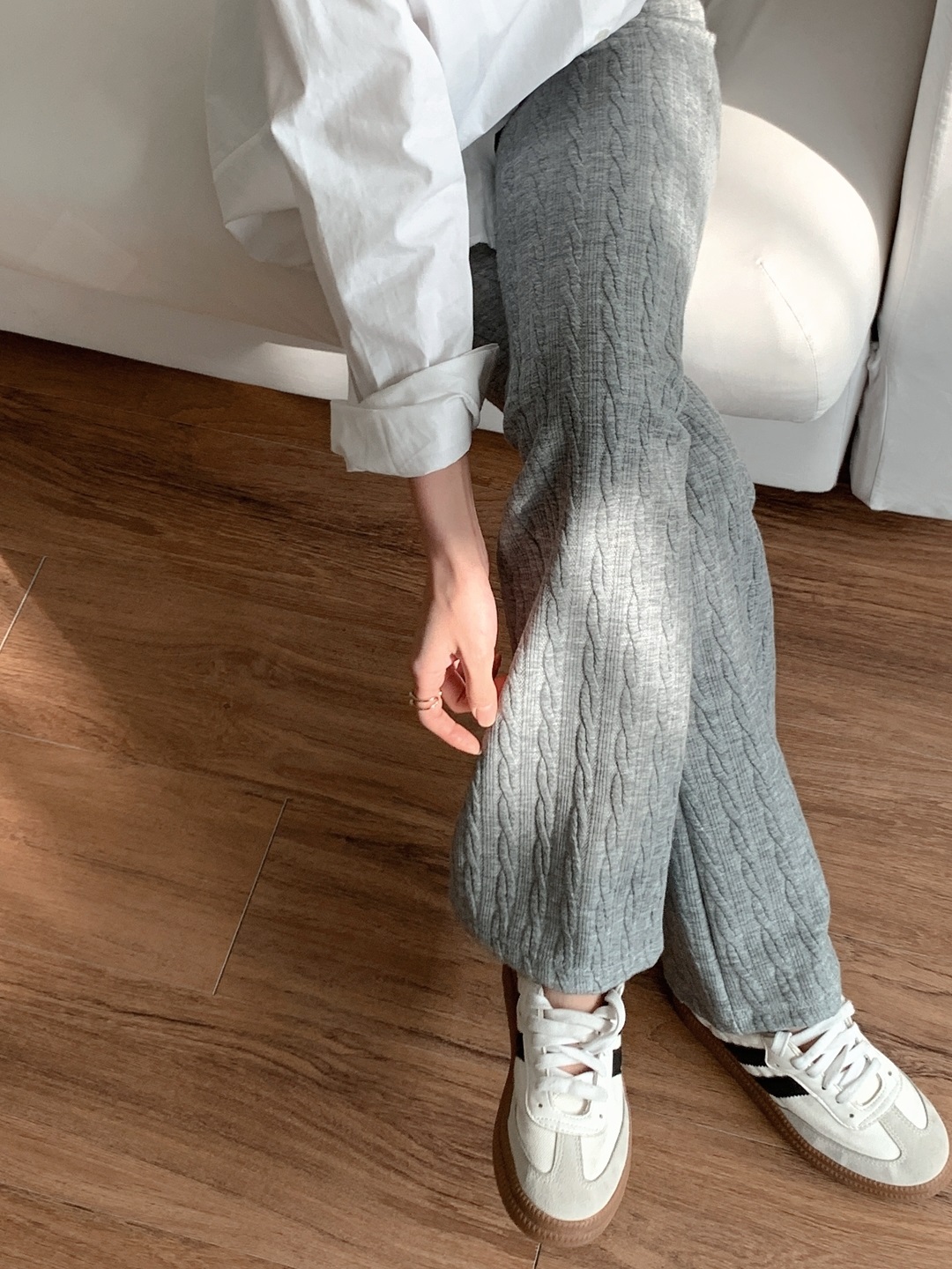ニットウエストゴムロングブーツカットケーブルパンツ | 詳細画像13