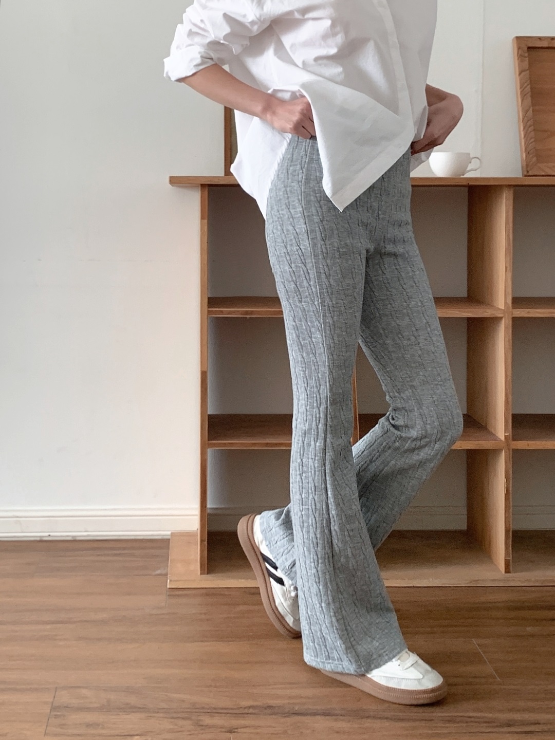 ニットウエストゴムロングブーツカットケーブルパンツ | 詳細画像15