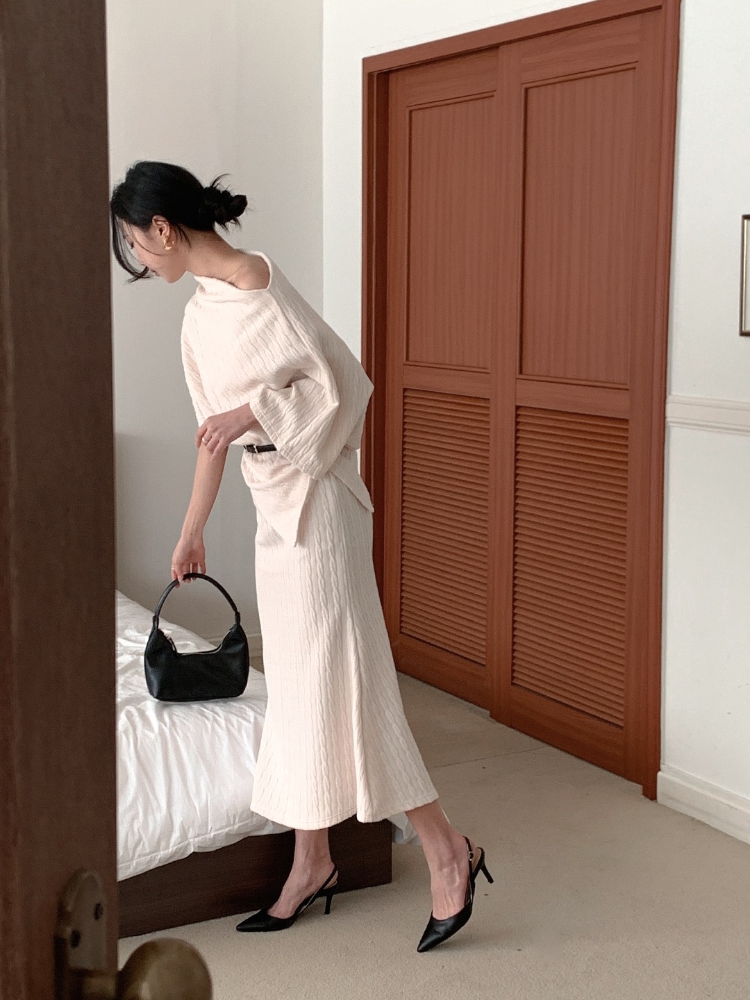 ウエストゴムドルマンアンバランスビッグケープケーブルツーピース(トップス、ボトムス)スカートポンチョベルト付 | 詳細画像14