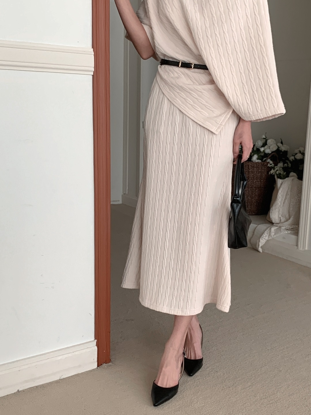 ウエストゴムドルマンアンバランスビッグケープケーブルツーピース(トップス、ボトムス)スカートポンチョベルト付 | 詳細画像12