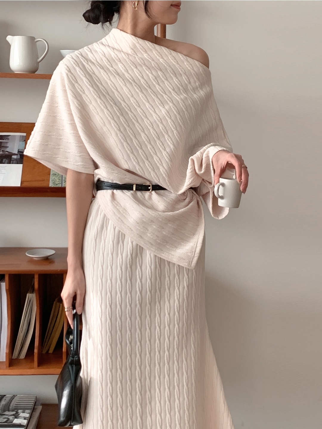 ウエストゴムドルマンアンバランスビッグケープケーブルツーピース(トップス、ボトムス)スカートポンチョベルト付 | 詳細画像16