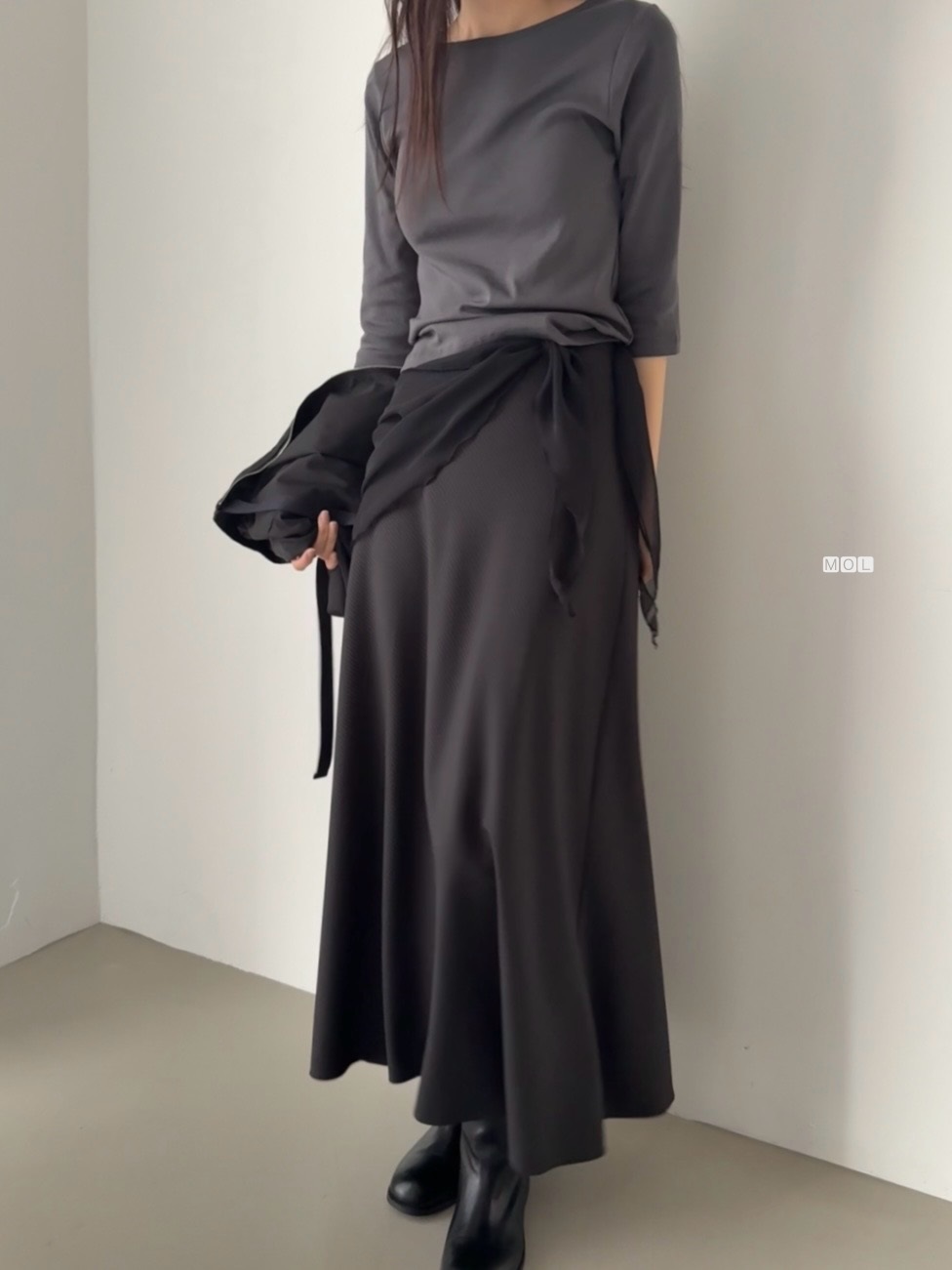 ロングフレアマーメイド無地スカートスカーフ付 | 詳細画像3