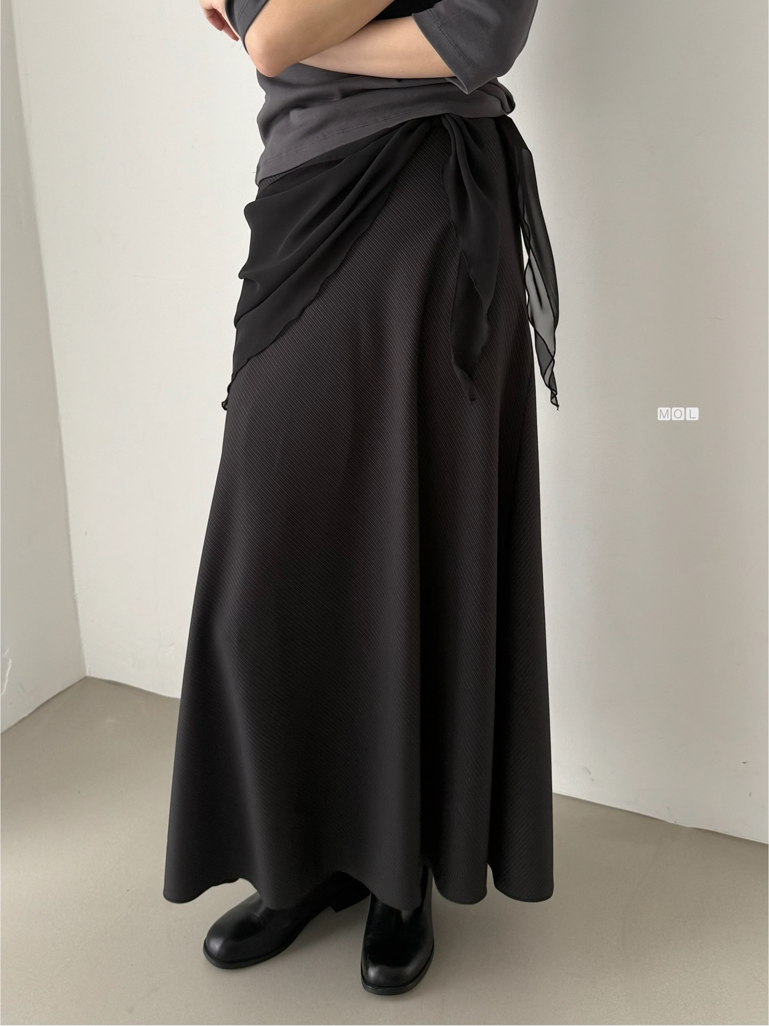 ロングフレアマーメイド無地スカートスカーフ付 | 詳細画像4