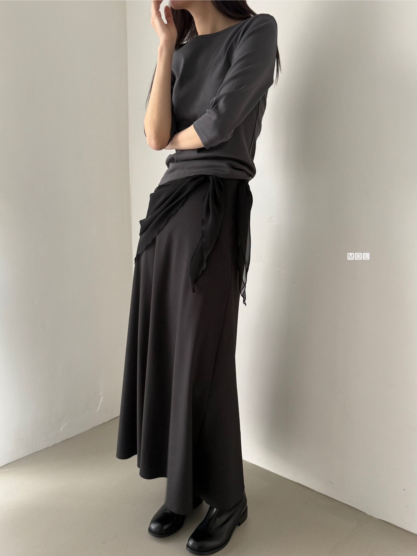 ロングフレアマーメイド無地スカートスカーフ付 | 詳細画像5