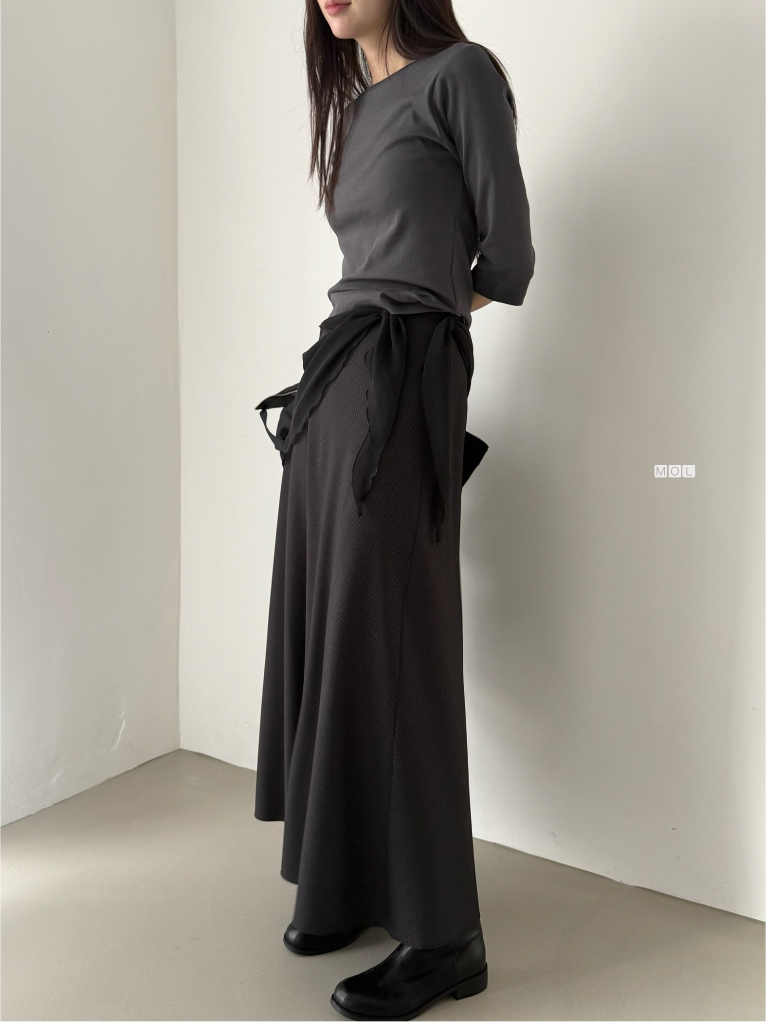 ロングフレアマーメイド無地スカートスカーフ付 | 詳細画像6