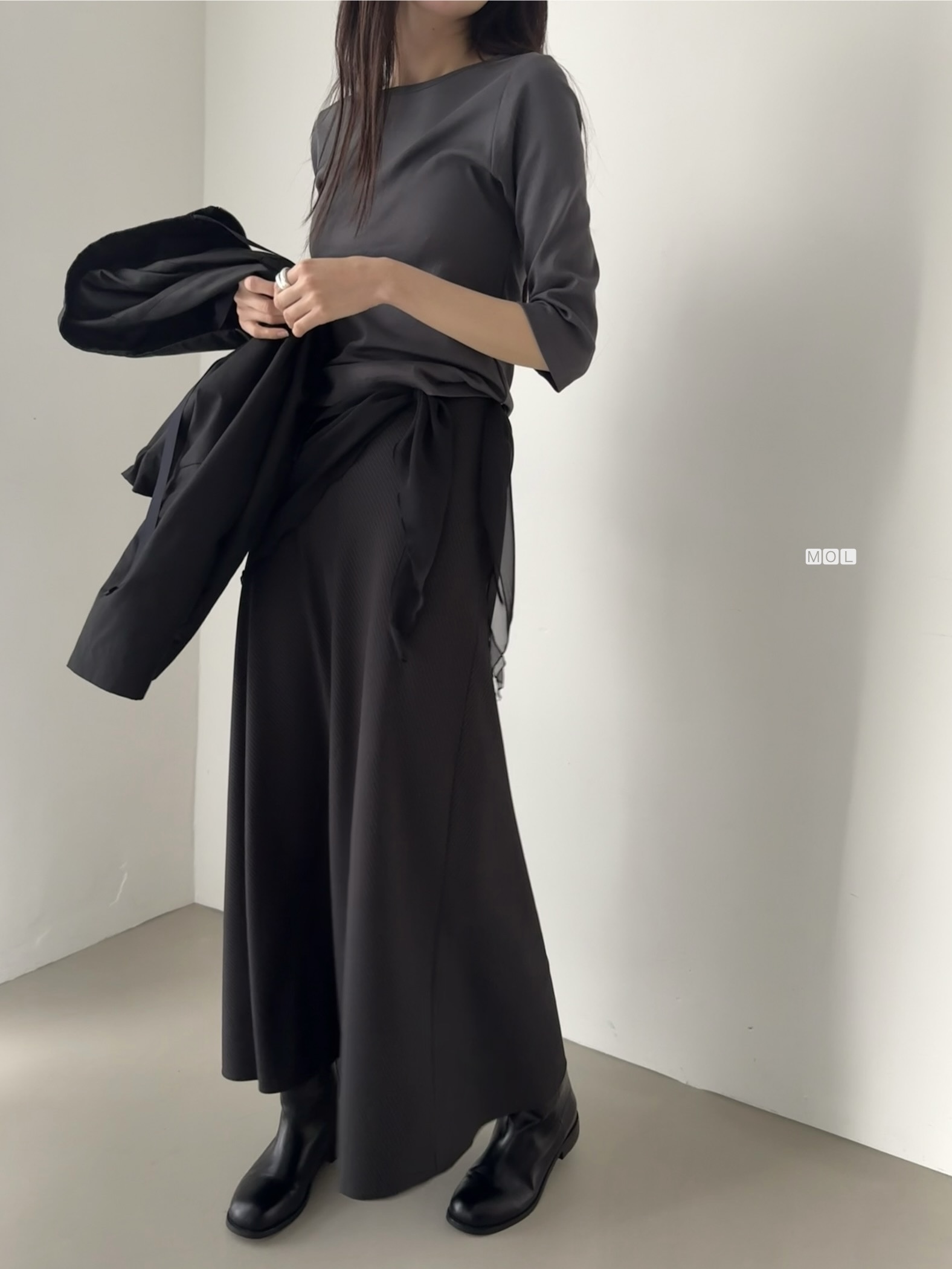 ロングフレアマーメイド無地スカートスカーフ付 | 詳細画像7