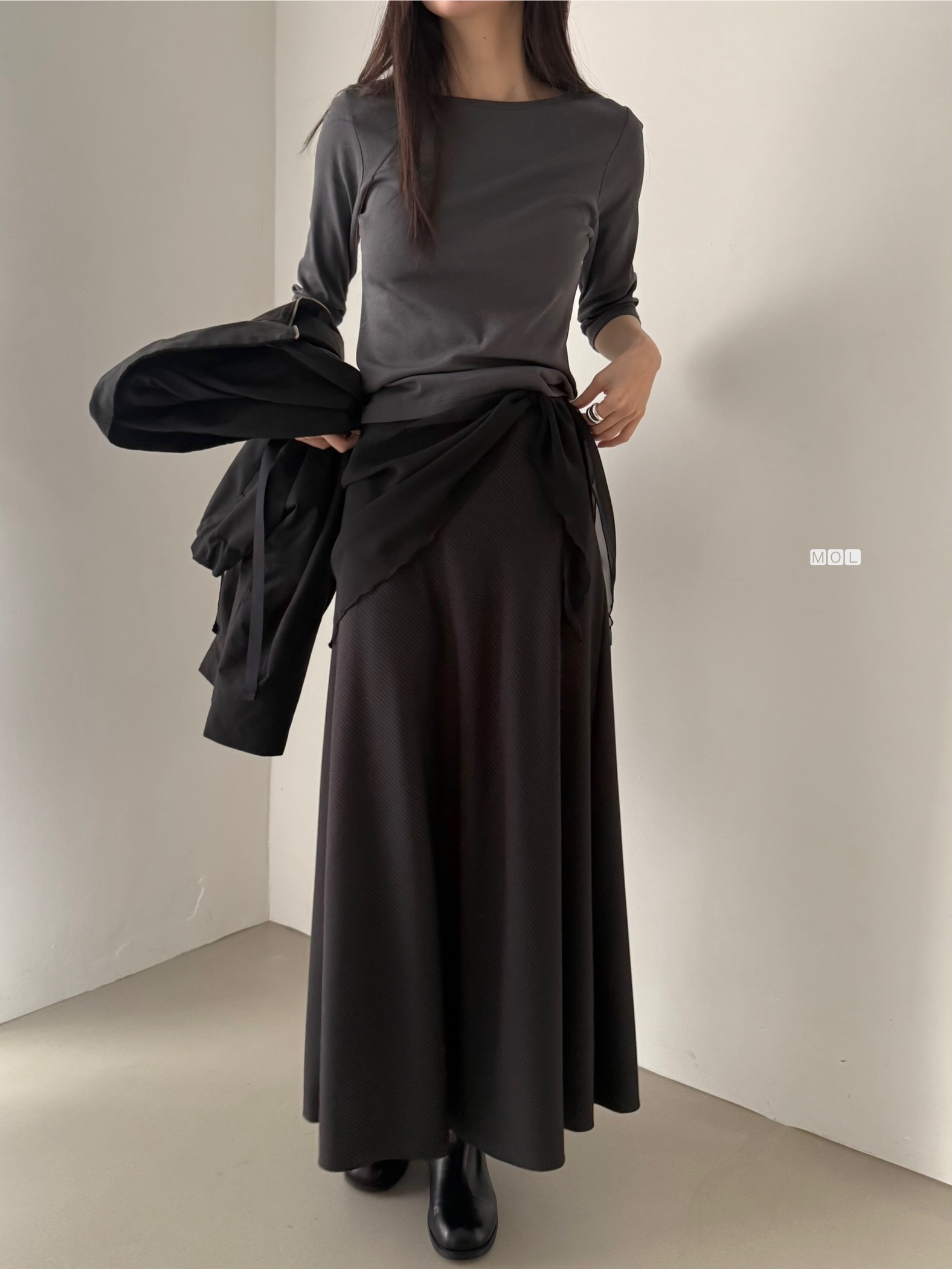 ロングフレアマーメイド無地スカートスカーフ付 | 詳細画像8