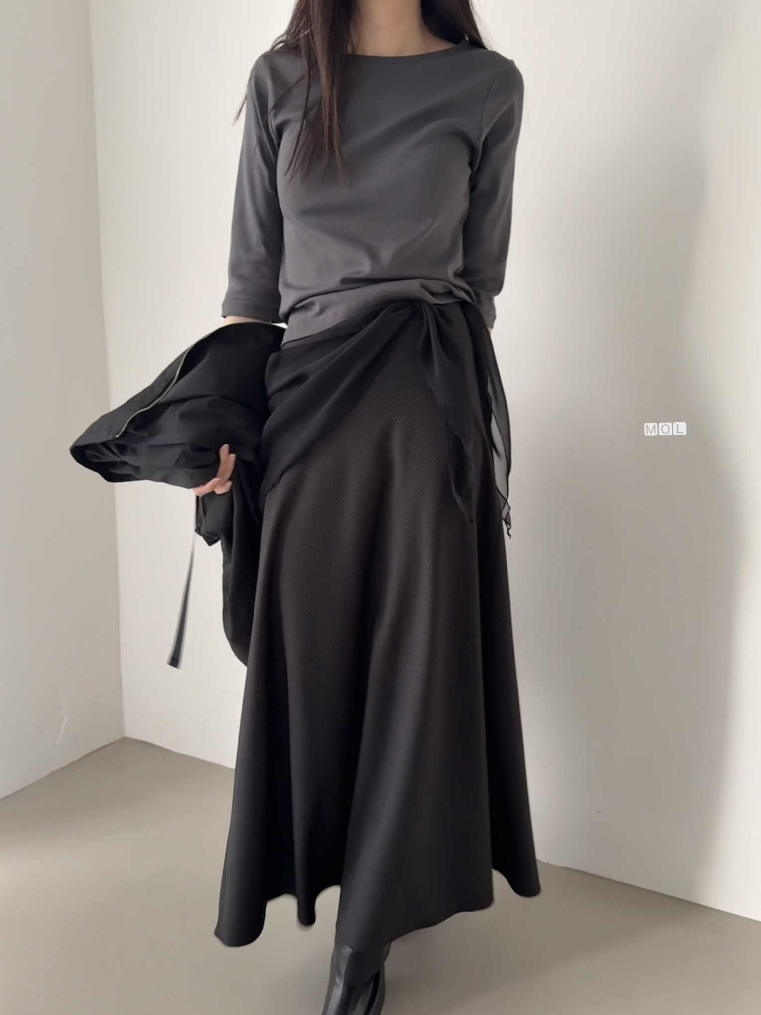 ロングフレアマーメイド無地スカートスカーフ付 | 詳細画像9