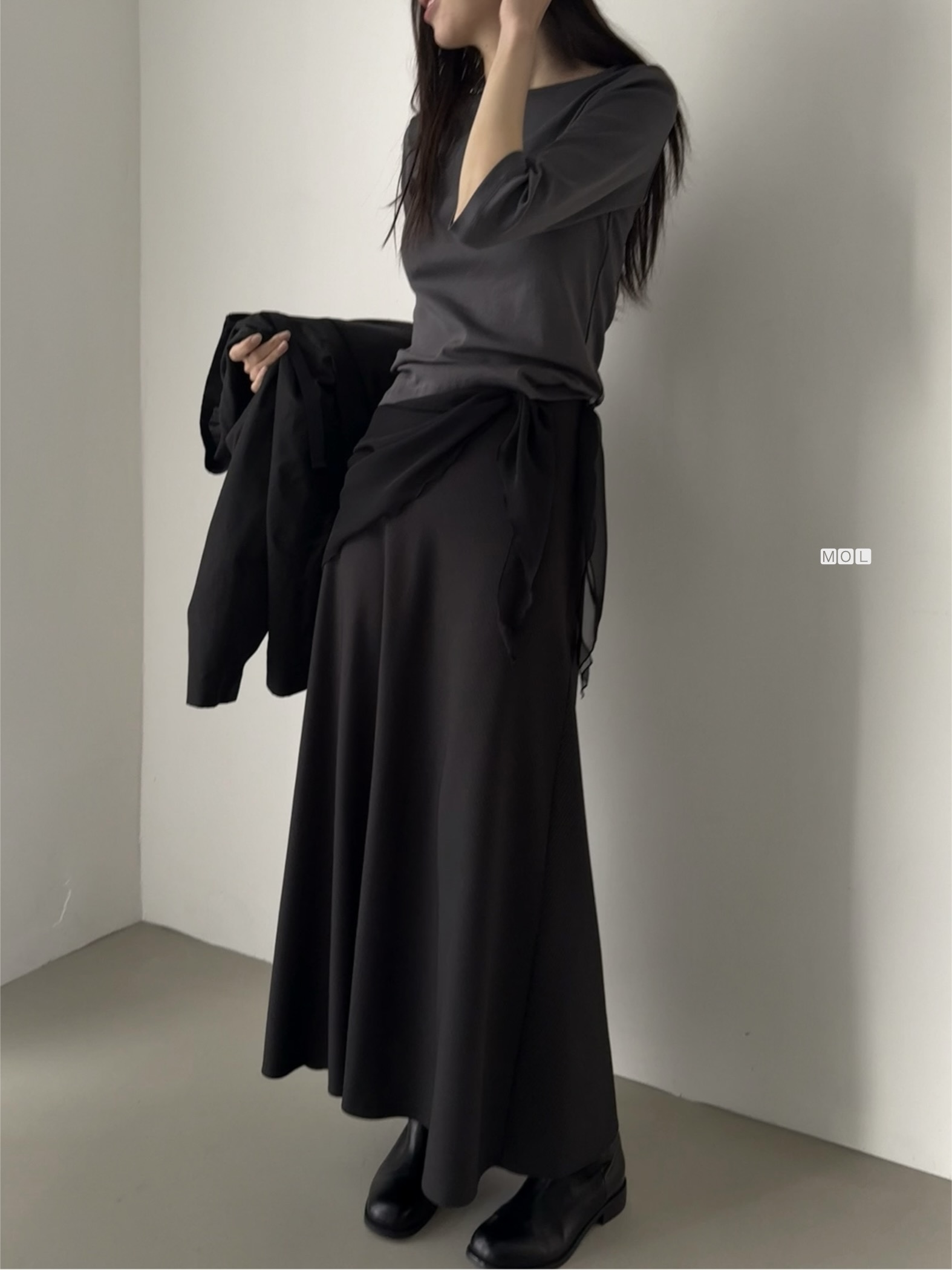 ロングフレアマーメイド無地スカートスカーフ付 | 詳細画像10