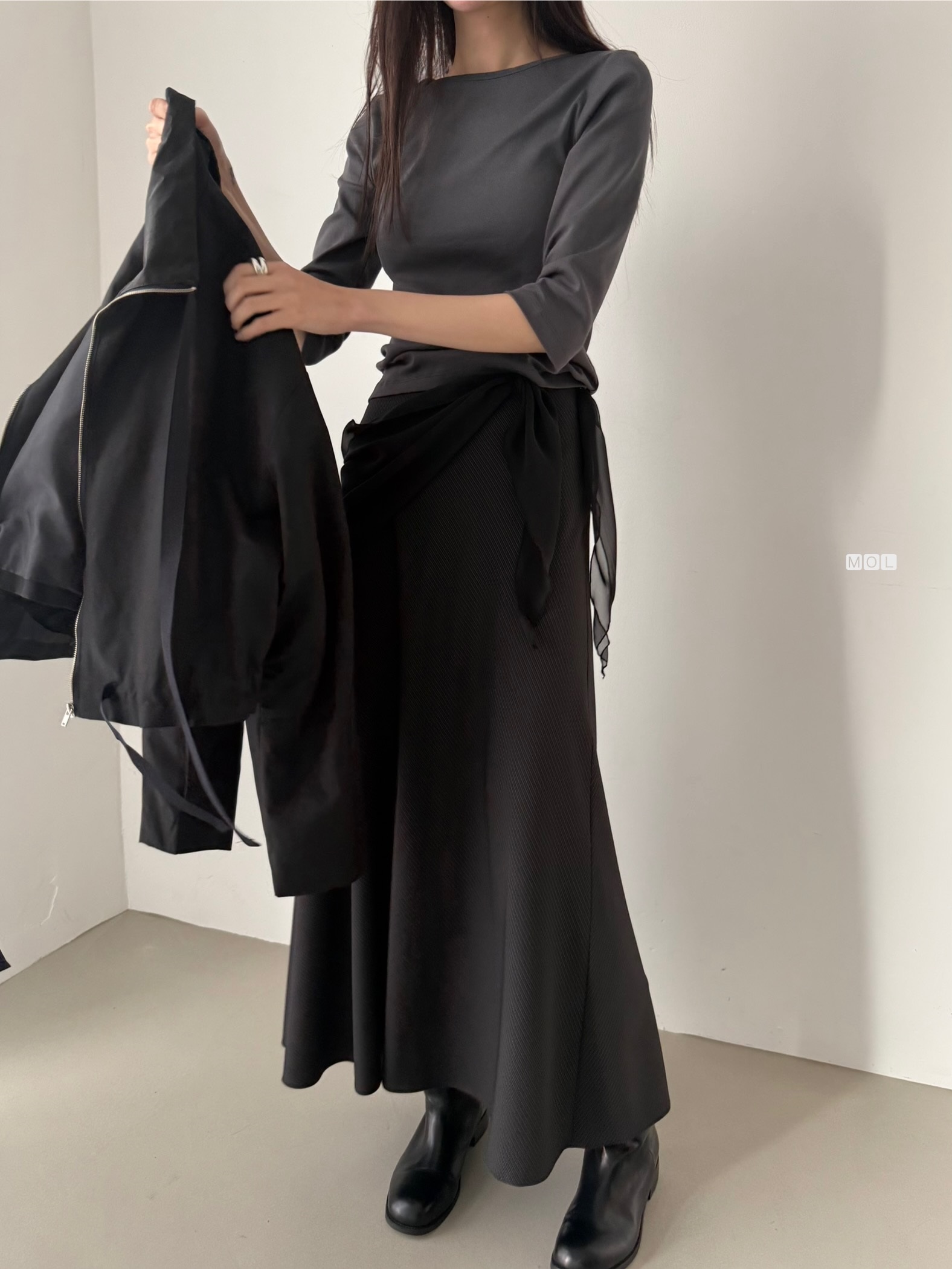 ロングフレアマーメイド無地スカートスカーフ付 | 詳細画像12