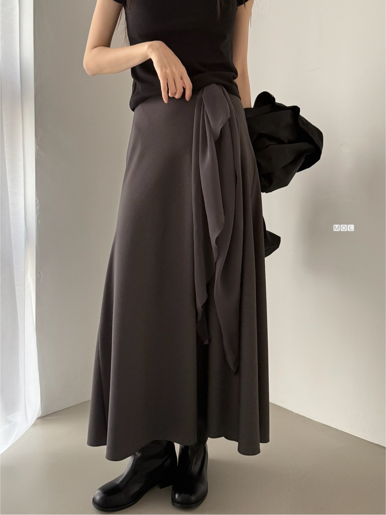 ロングフレアマーメイド無地スカートスカーフ付 | 詳細画像14
