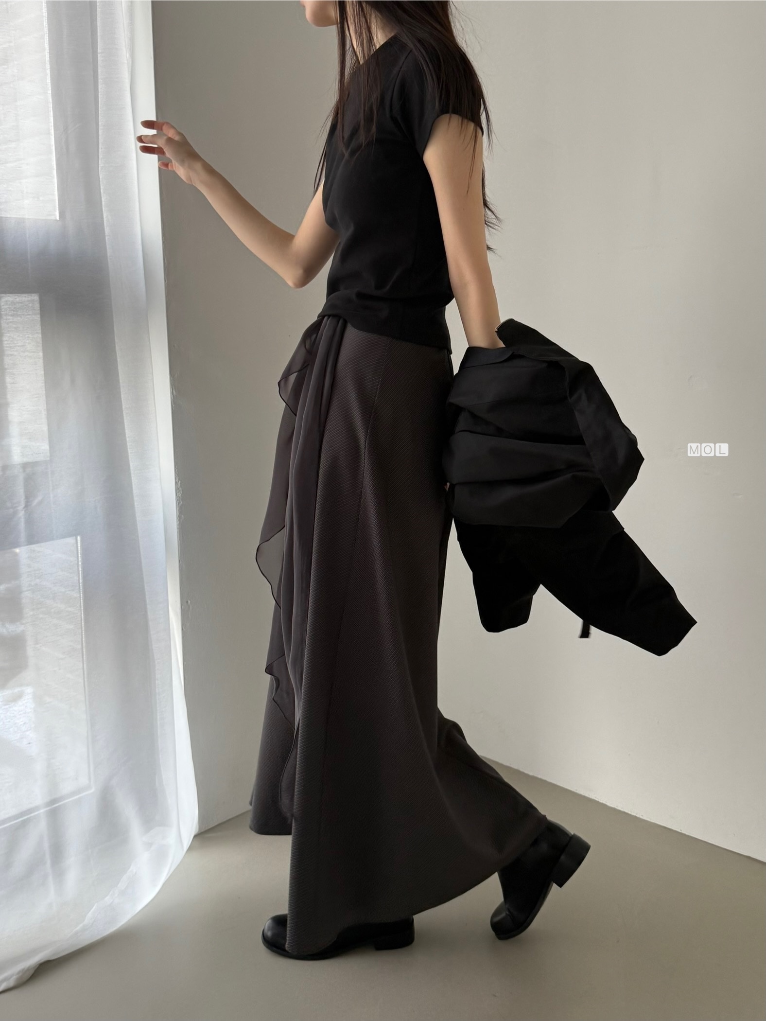 ロングフレアマーメイド無地スカートスカーフ付 | 詳細画像15