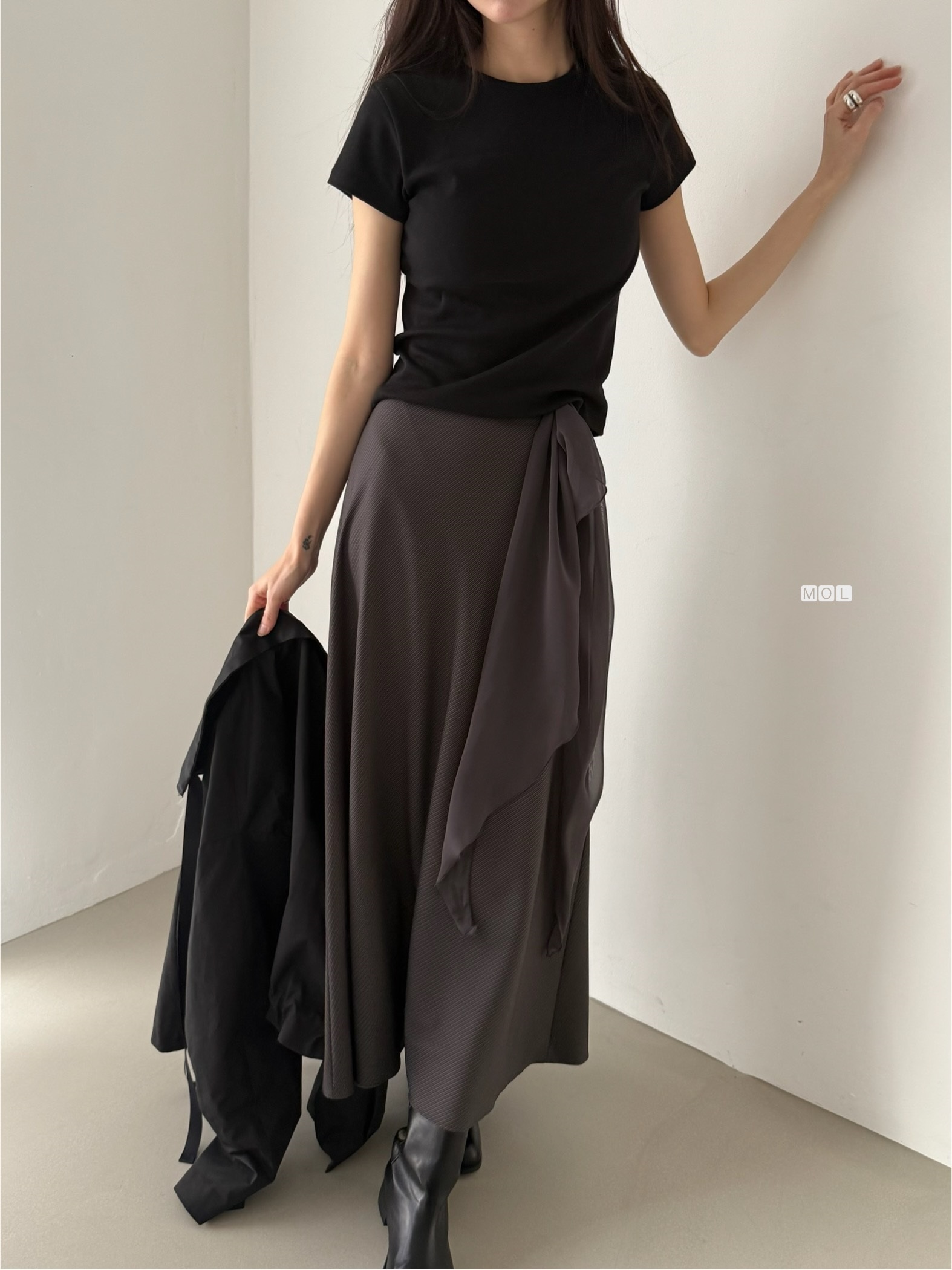 ロングフレアマーメイド無地スカートスカーフ付 | 詳細画像16