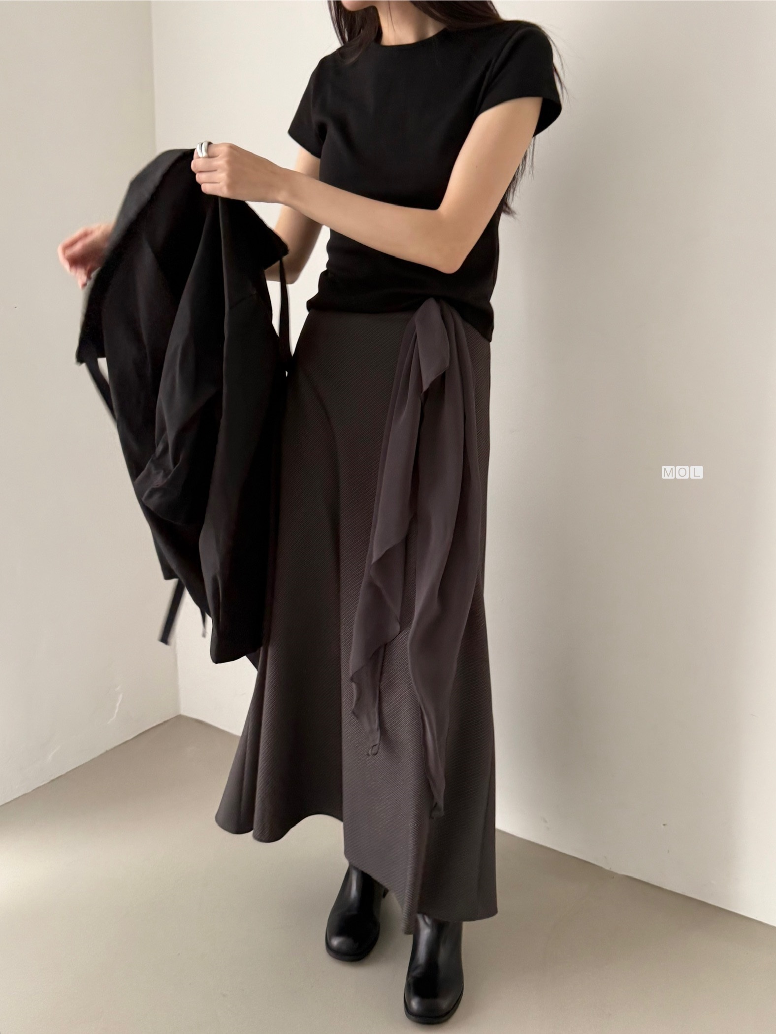 ロングフレアマーメイド無地スカートスカーフ付 | 詳細画像17