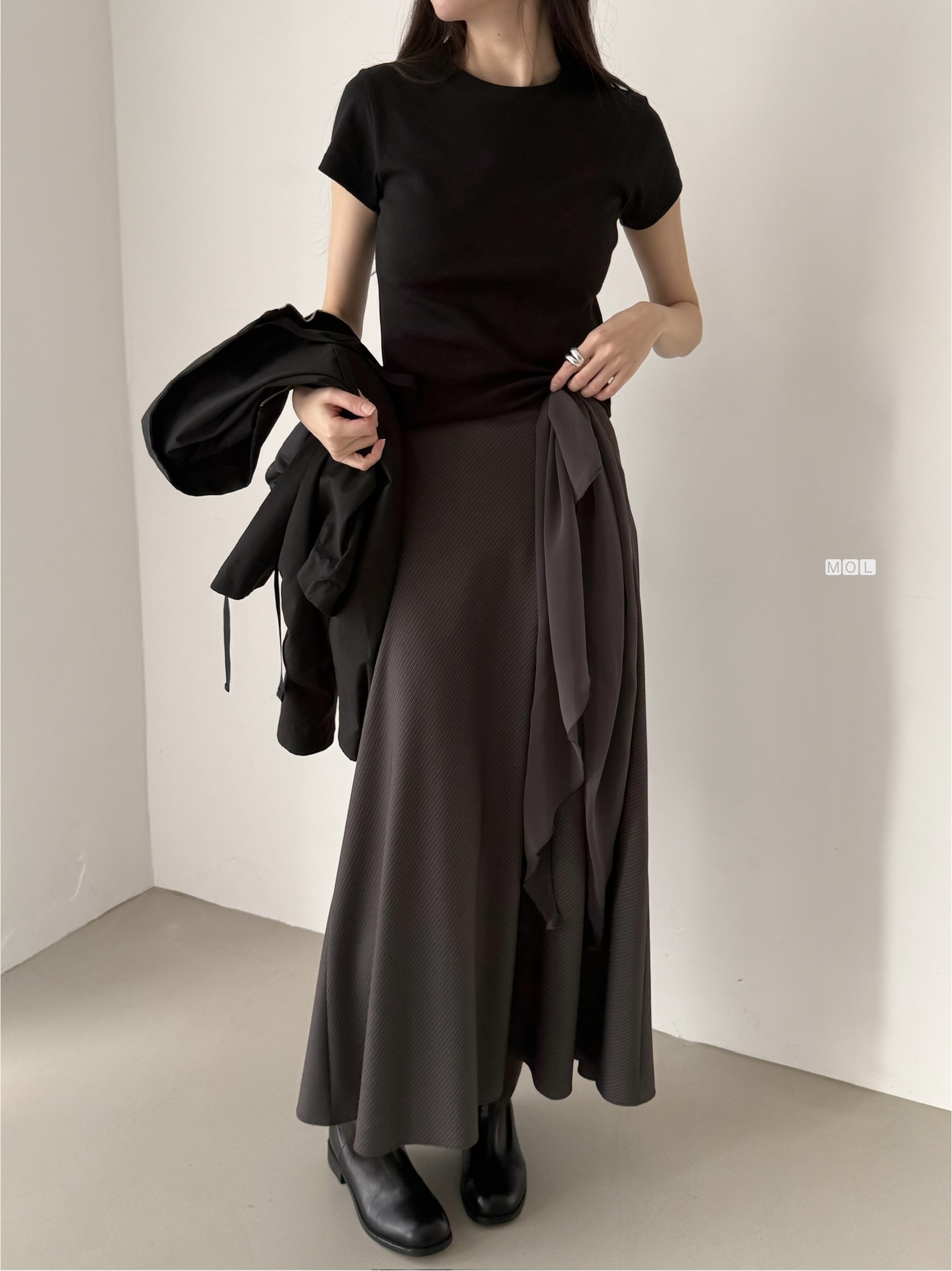 ロングフレアマーメイド無地スカートスカーフ付 | 詳細画像36