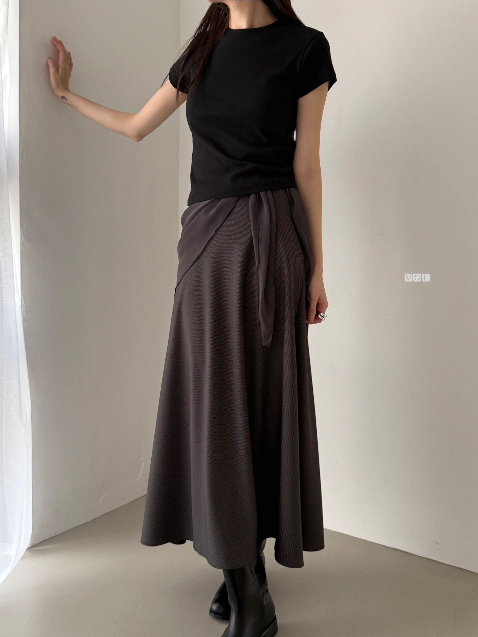 ロングフレアマーメイド無地スカートスカーフ付 | 詳細画像21