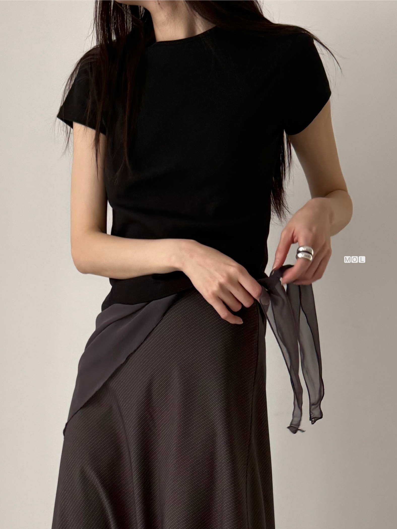 ロングフレアマーメイド無地スカートスカーフ付 | 詳細画像24