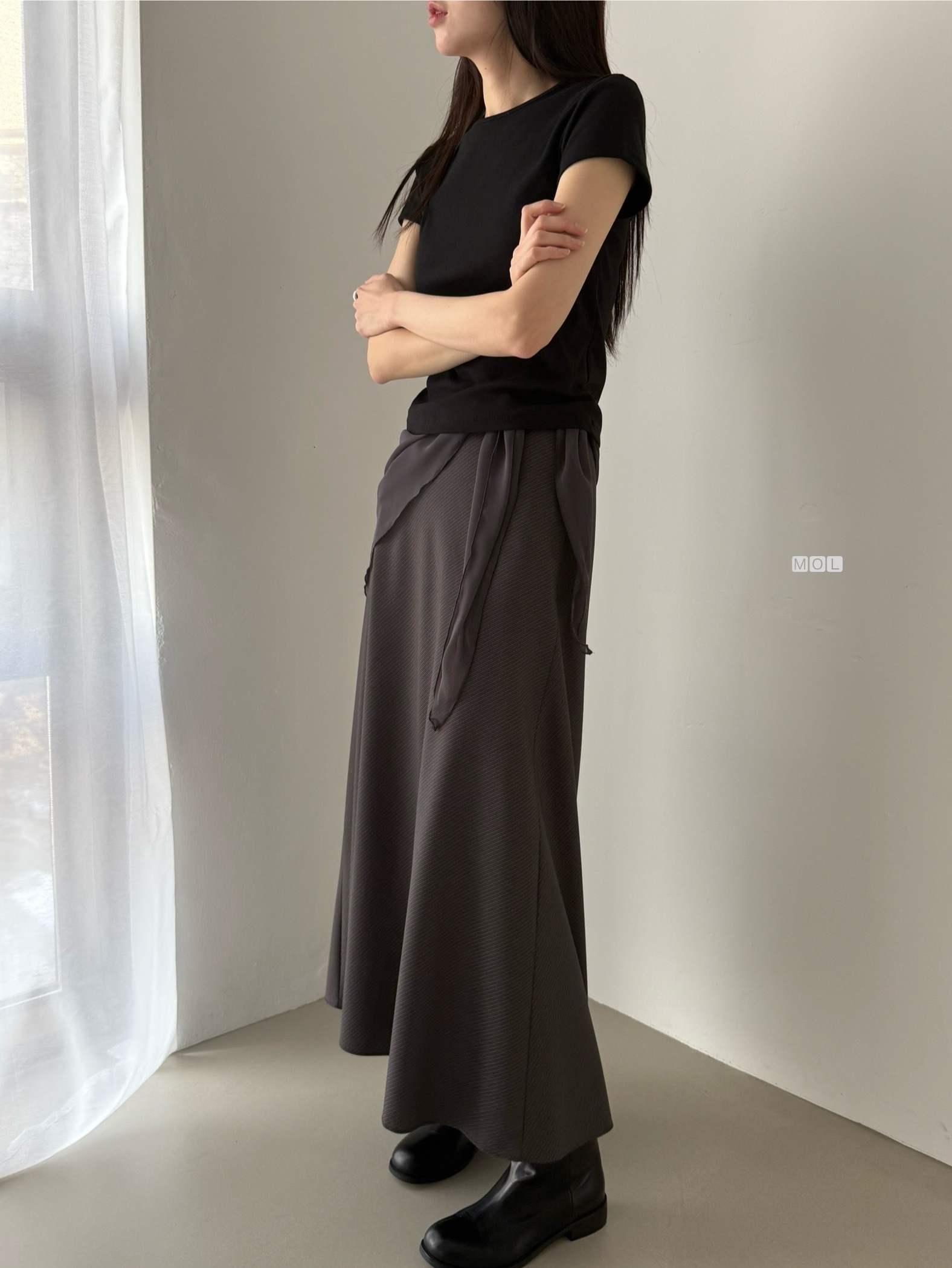 ロングフレアマーメイド無地スカートスカーフ付 | 詳細画像25