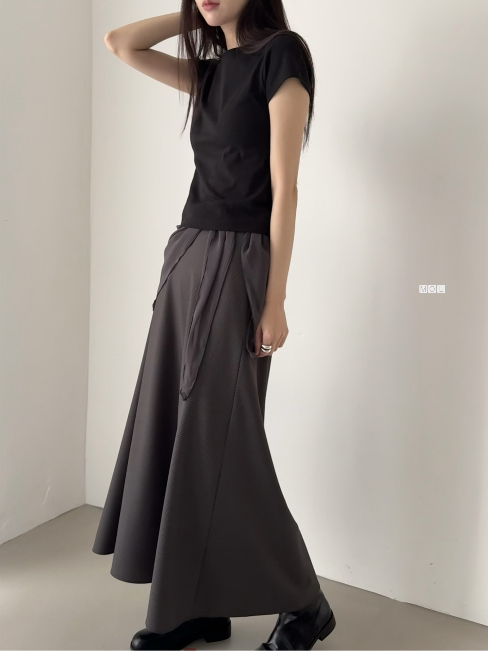 ロングフレアマーメイド無地スカートスカーフ付 | 詳細画像26