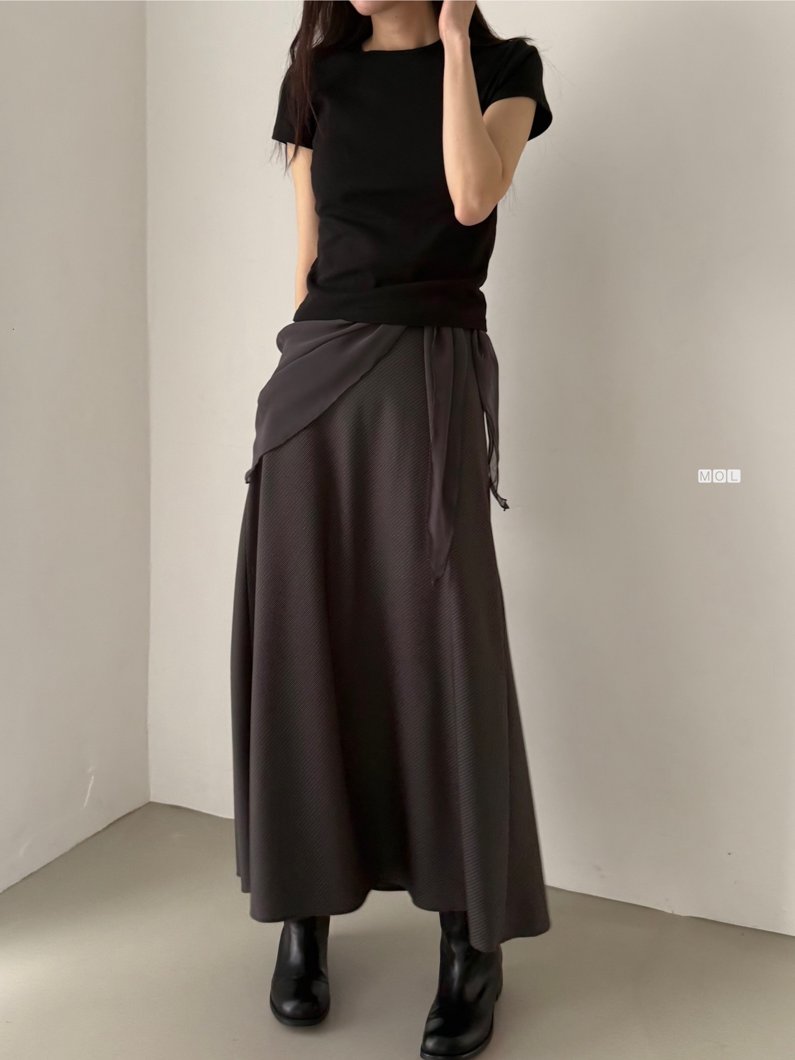ロングフレアマーメイド無地スカートスカーフ付 | 詳細画像27