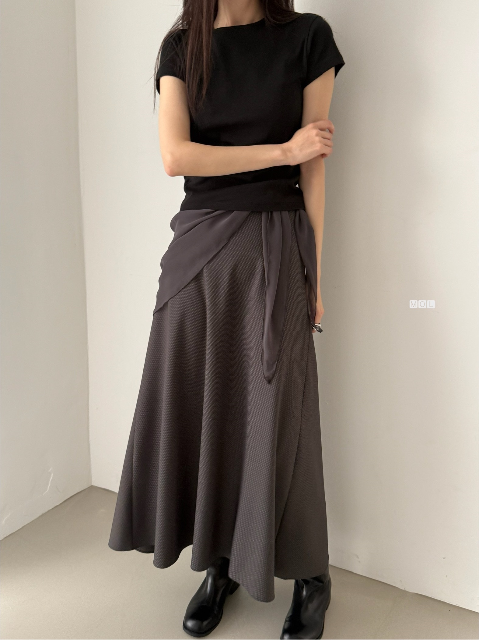 ロングフレアマーメイド無地スカートスカーフ付 | 詳細画像28