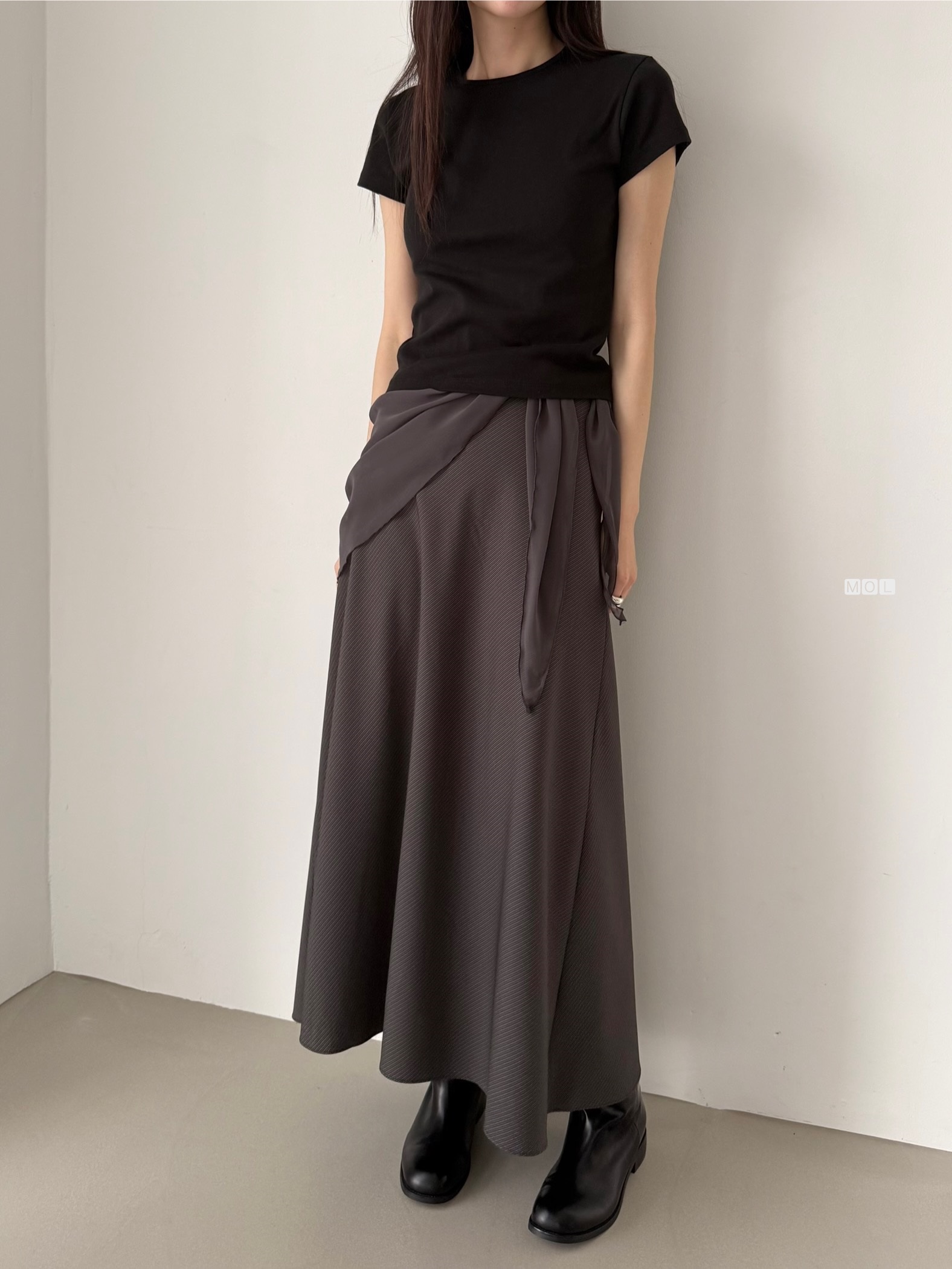 ロングフレアマーメイド無地スカートスカーフ付 | 詳細画像30