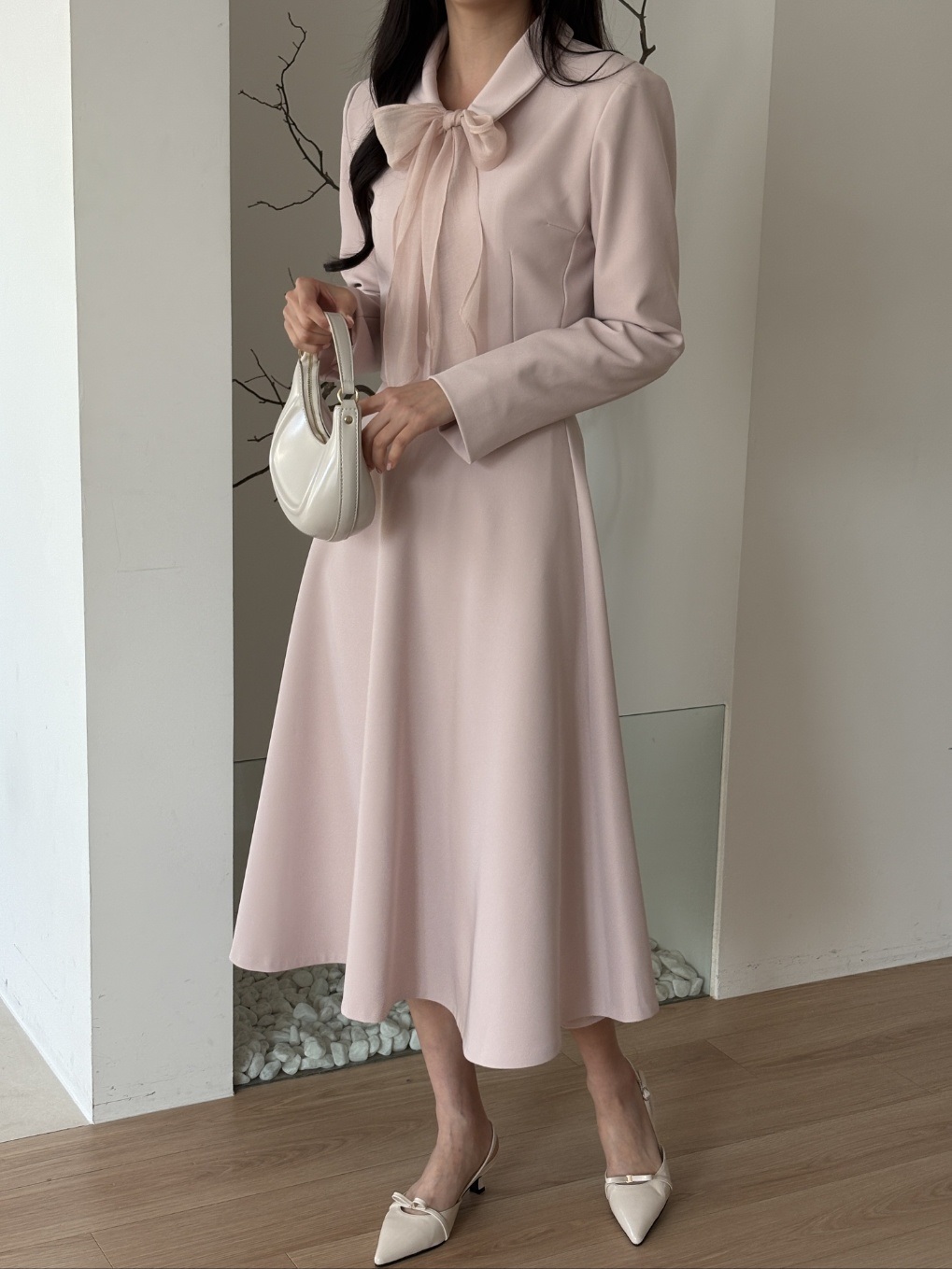 ボタンカラー肩パッドラインクロップドIライン長袖フレア無地ツーピース(トップス、ボトムス)スカートジャケットスカーフ付 | 詳細画像13