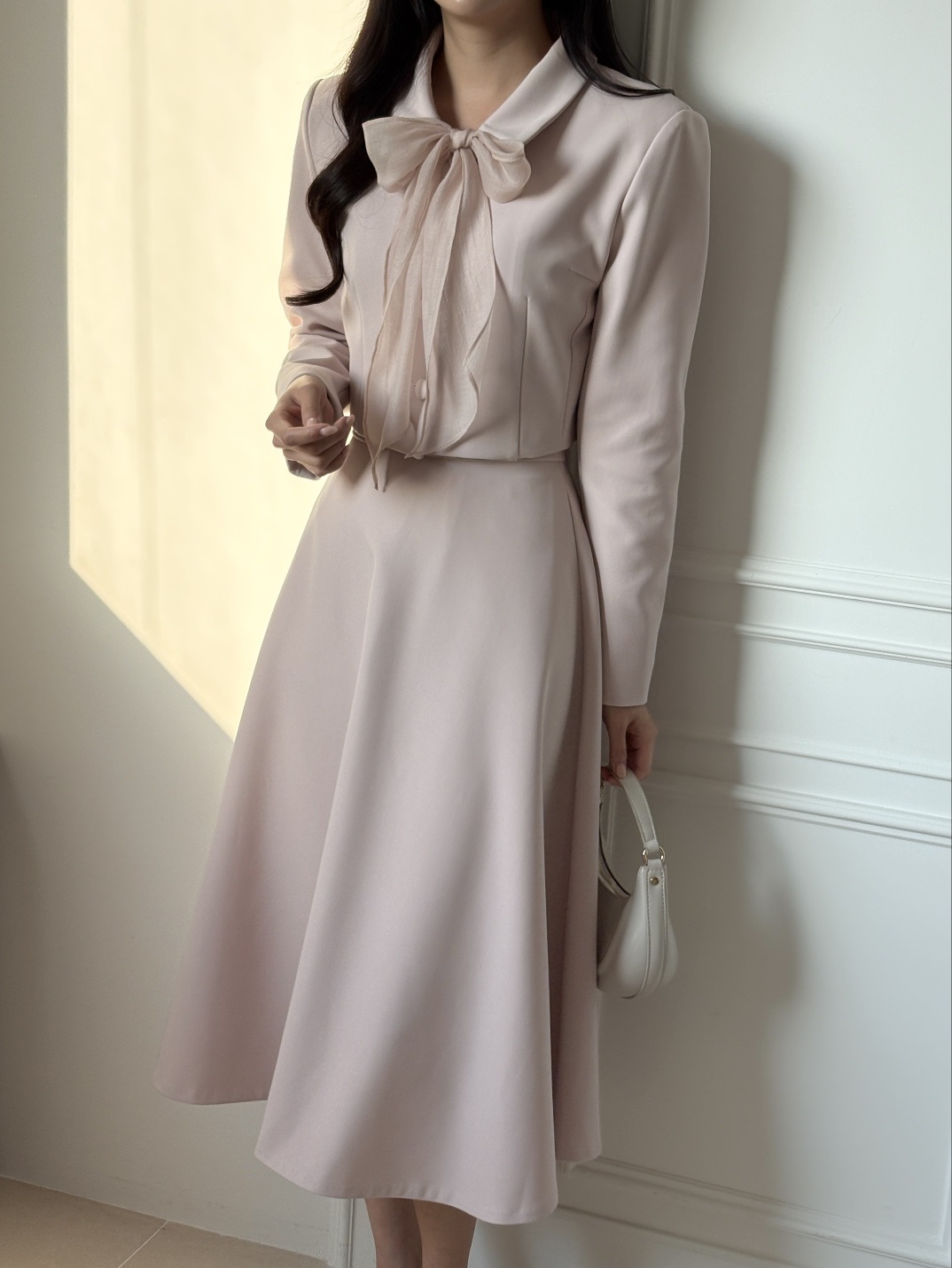 ボタンカラー肩パッドクロップド長袖無地ジャケットスカーフ付 | 詳細画像16