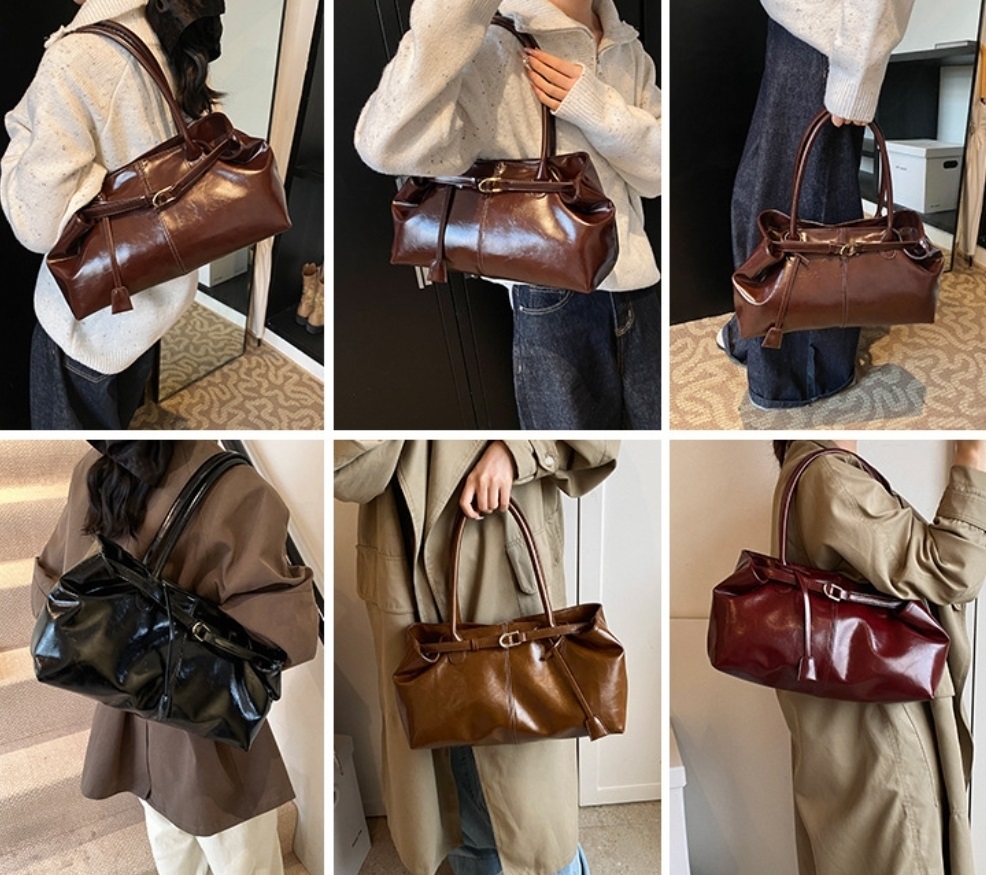 レザー調ドローストリングマグネットボタントートバッグ | 詳細画像6