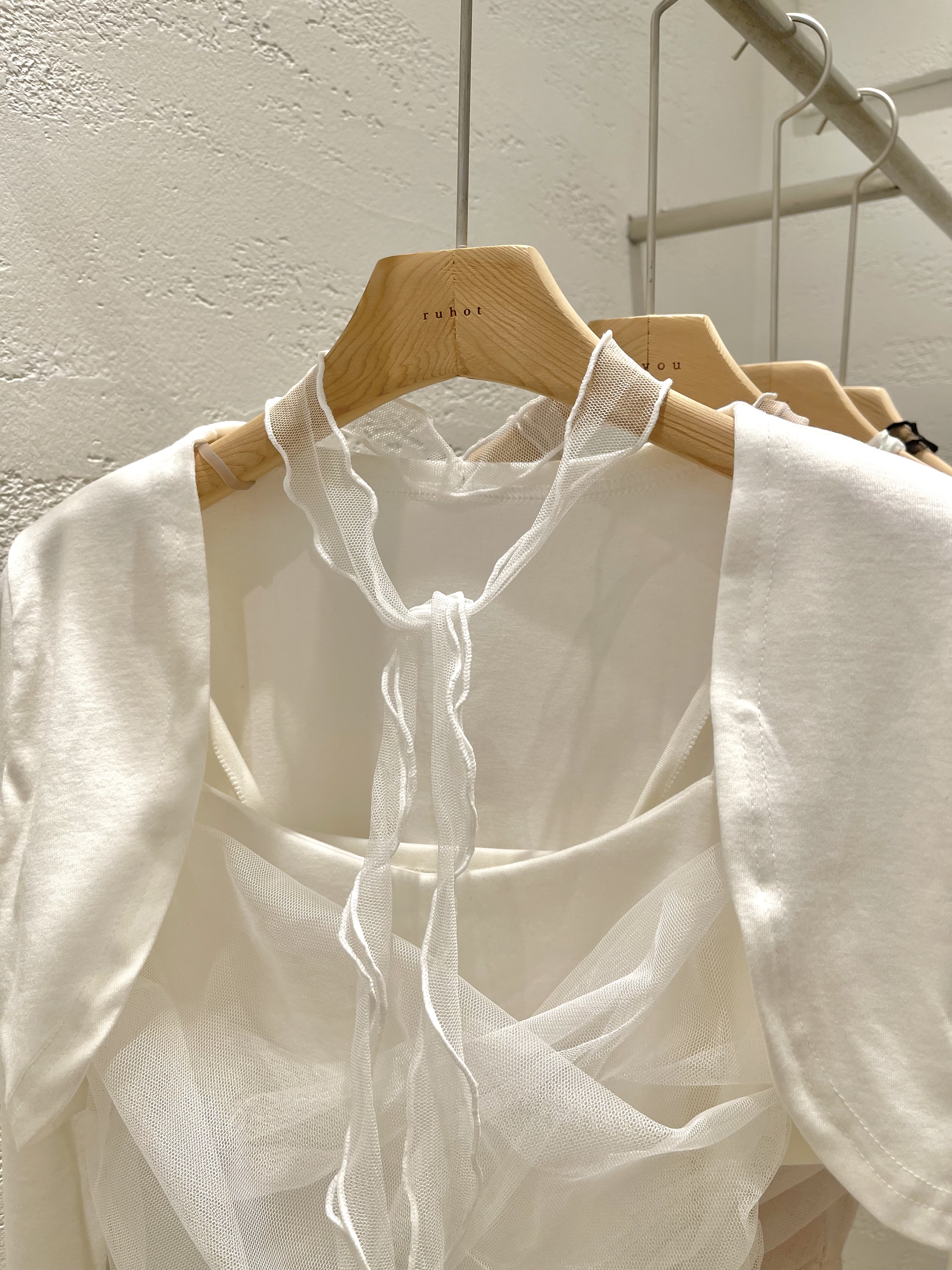 シフォンクロップドスリムカシュクール長袖ギャザー無地ボレロキャミソールアンサンブルストラップ付 | 詳細画像24