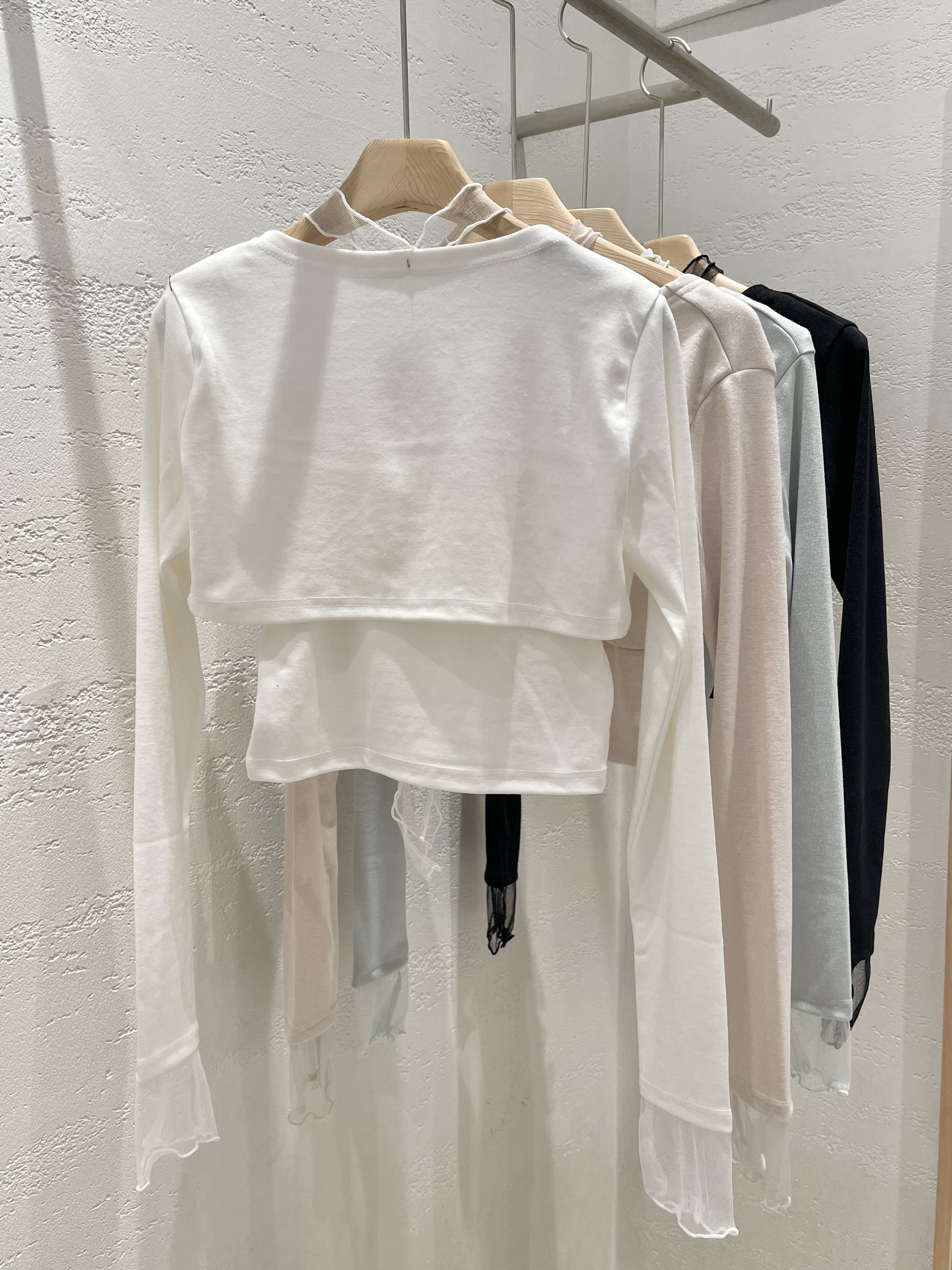 シフォンクロップドスリムカシュクール長袖ギャザー無地ボレロキャミソールアンサンブルストラップ付 | 詳細画像25