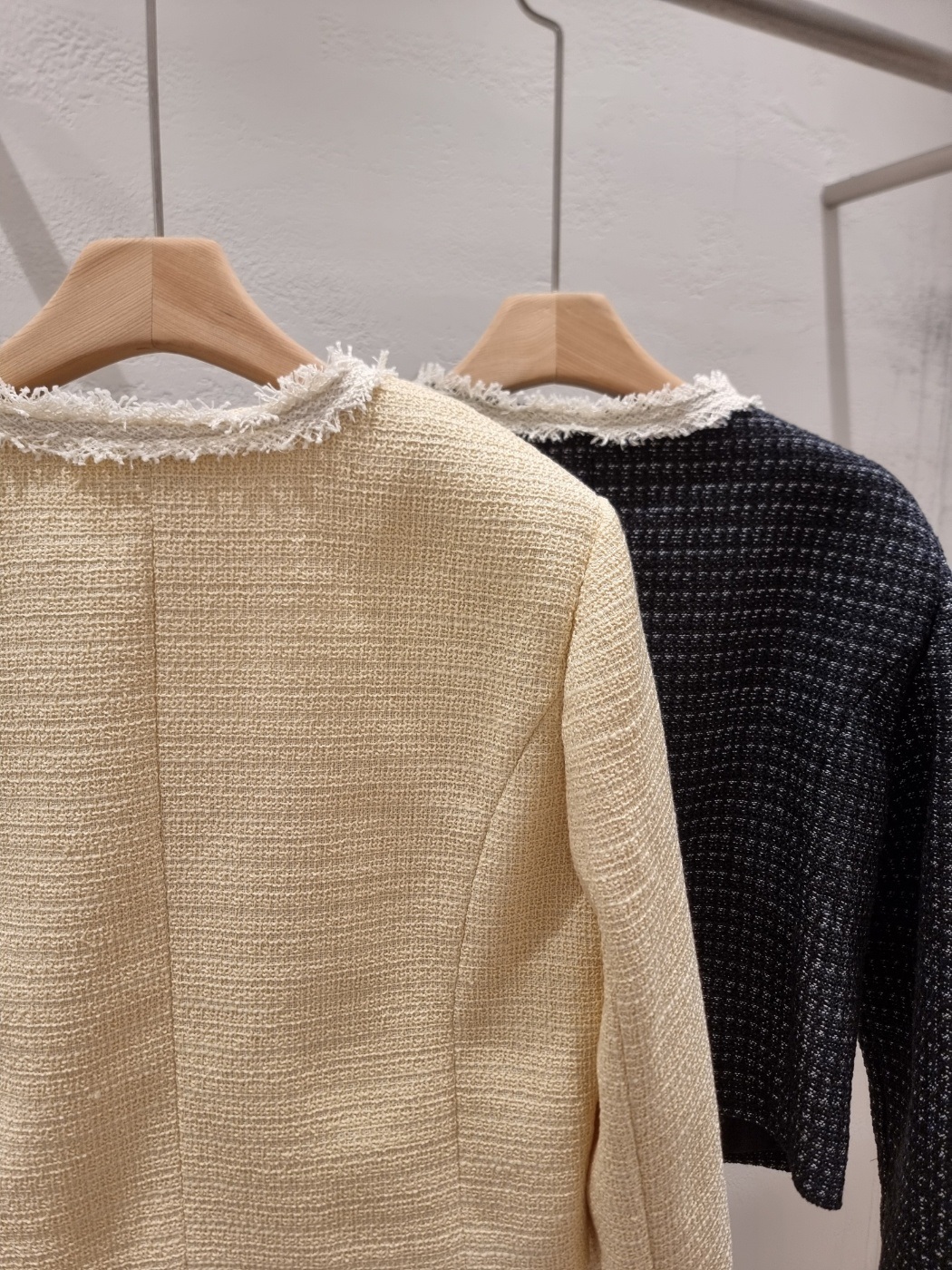 ツイードラウンドネックフリンジ肩パッドクロップド長袖アウトポケット配色ジャケット | 詳細画像21