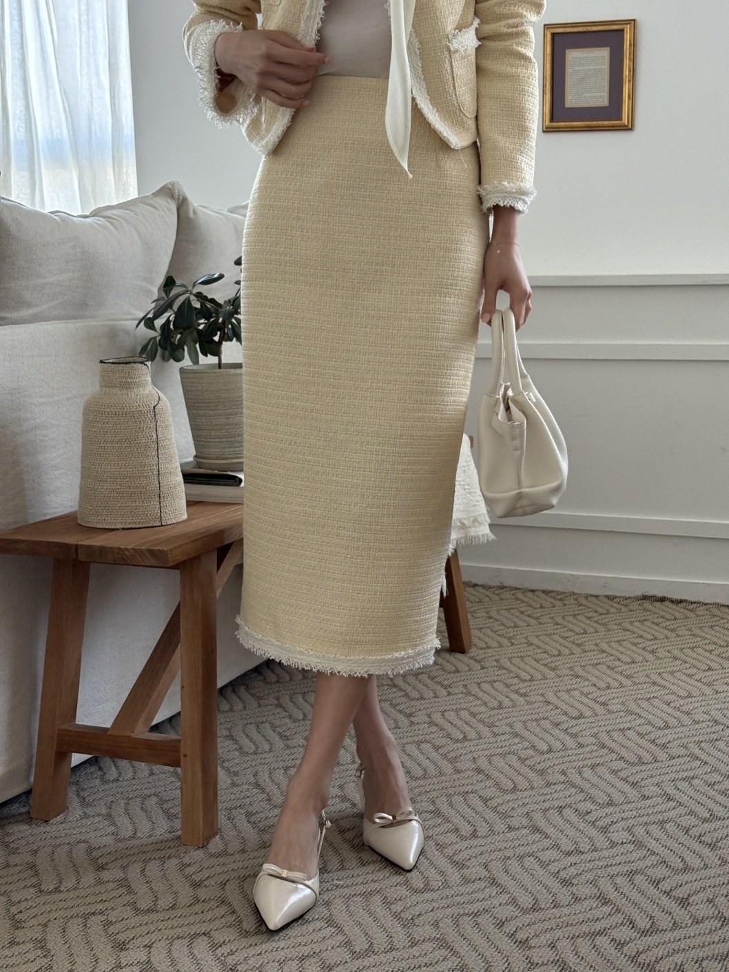 ツイードスリットフリンジHライン(ロング丈)配色スカート | 詳細画像11