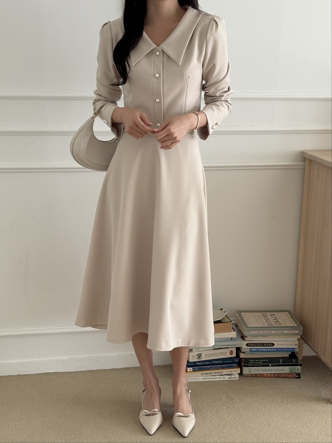 カラー肩パッドラインパフスリーブクロップドルーズ長袖ビジューボタンボタンスリーブ無地ジャケット | 詳細画像10