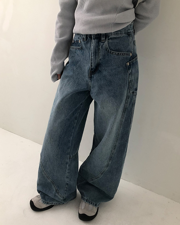 デニムコットンジップアップバックルウォッシングポケットローライズ