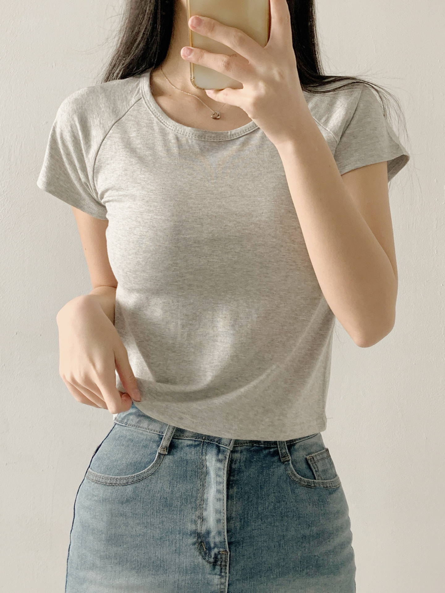 ラウンドネックラグラン半袖セミクロップド無地Tシャツ | 詳細画像12