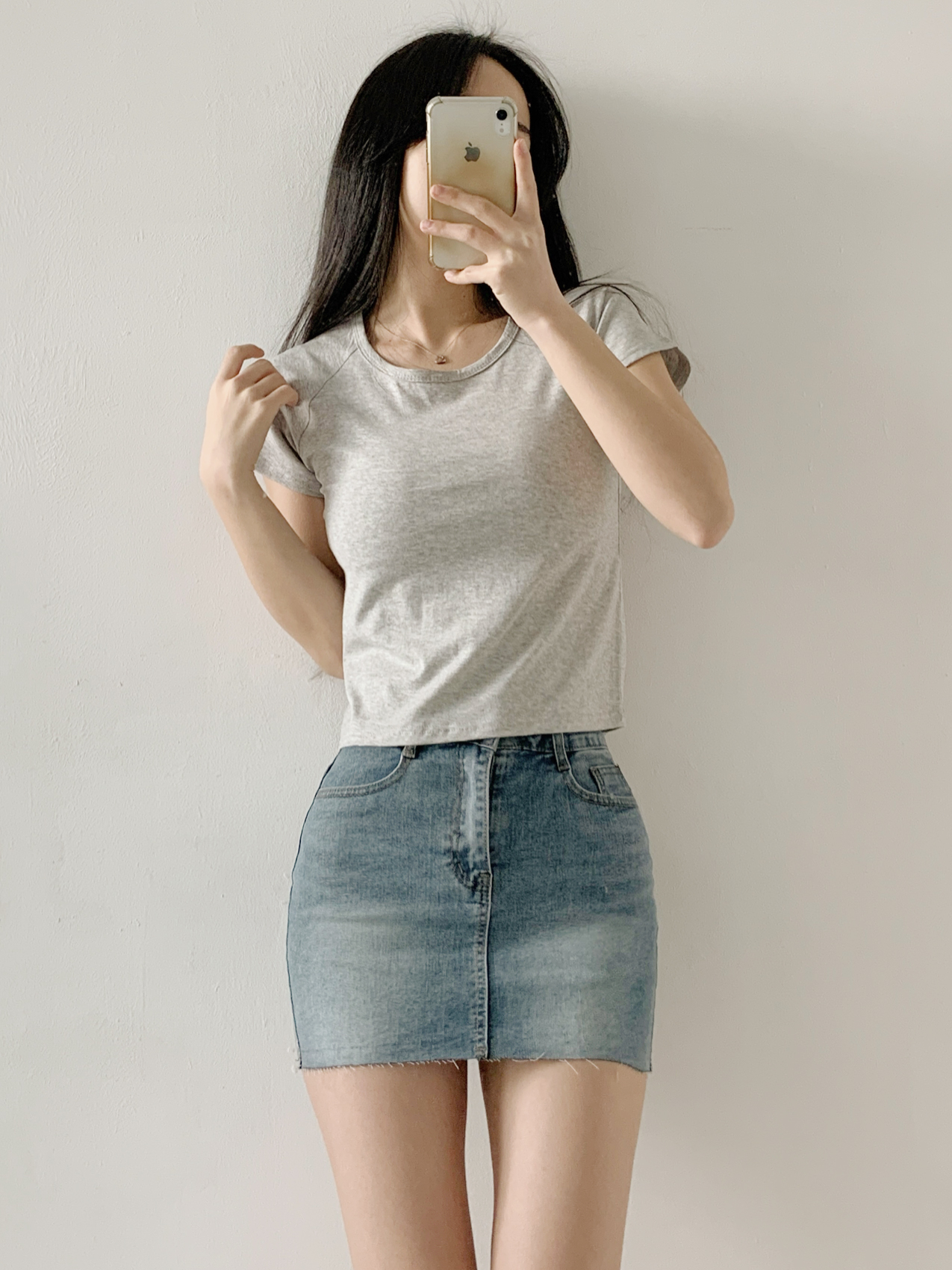 ラウンドネックラグラン半袖セミクロップド無地Tシャツ | 詳細画像11