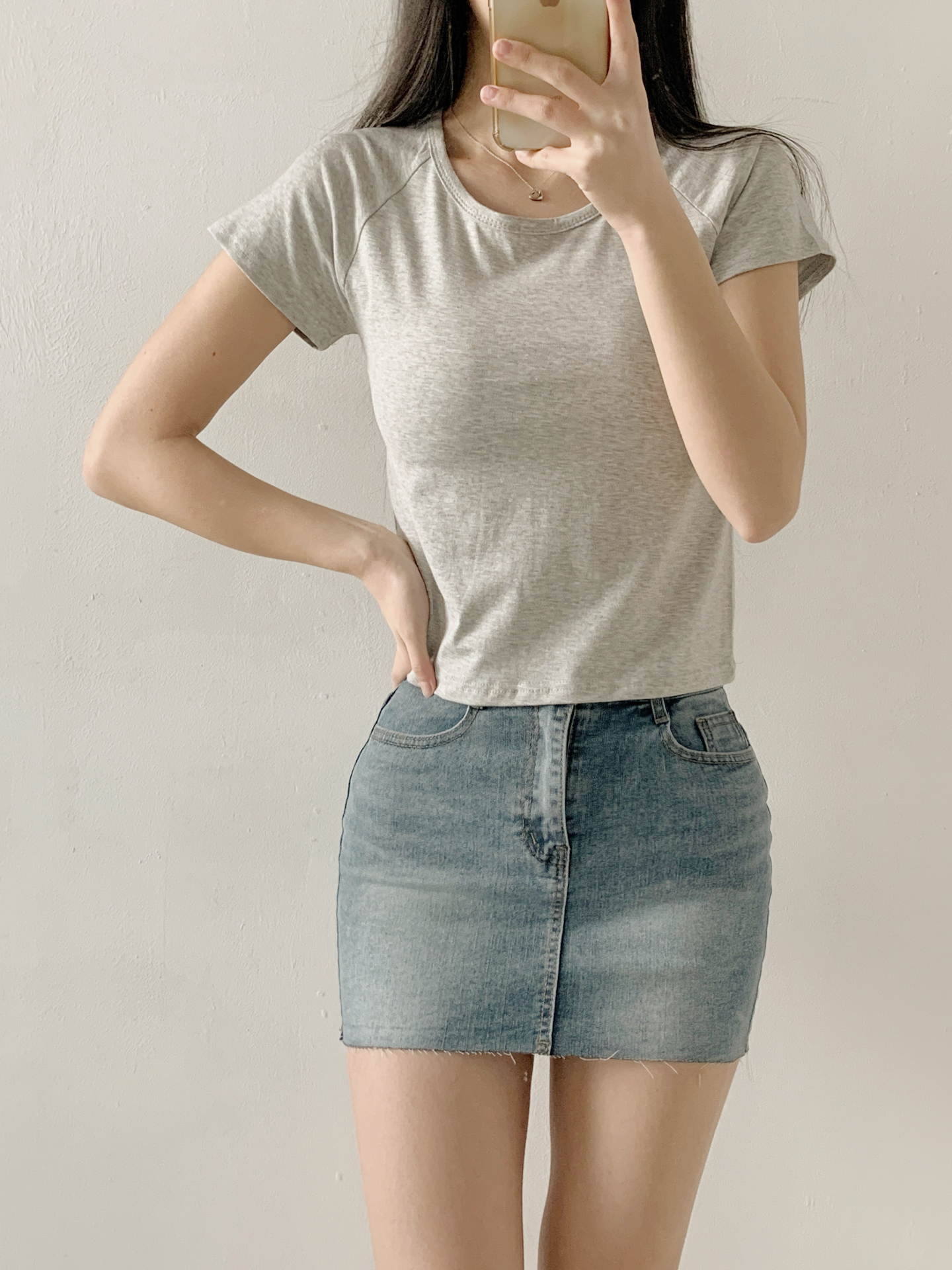 ラウンドネックラグラン半袖セミクロップド無地Tシャツ | 詳細画像13