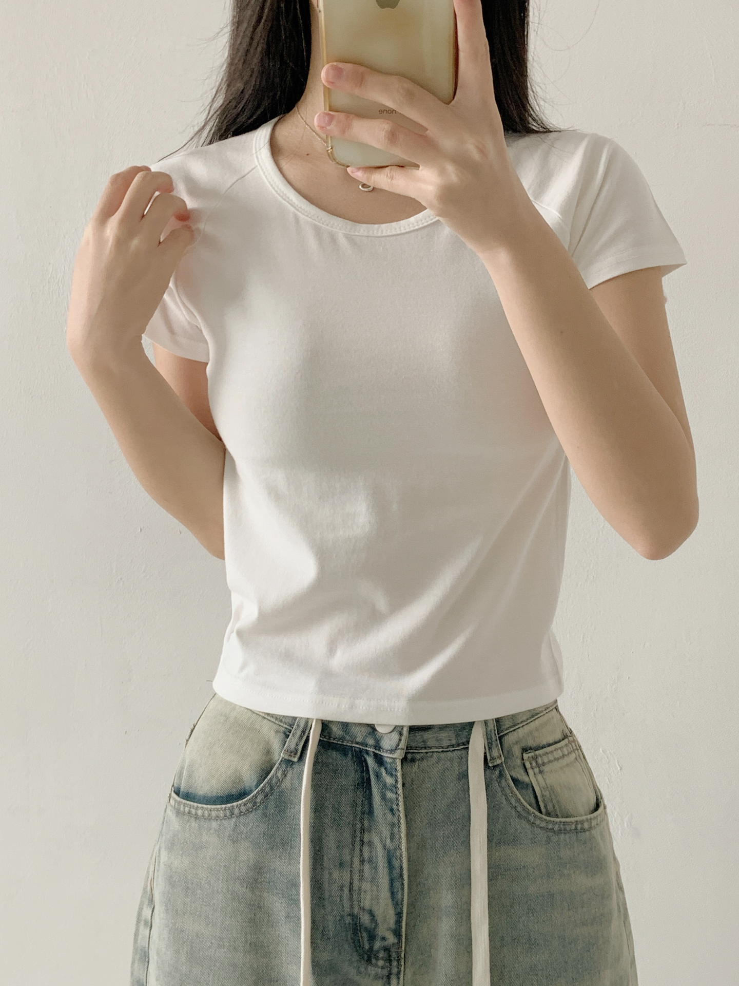 ラウンドネックラグラン半袖セミクロップド無地Tシャツ | 詳細画像17